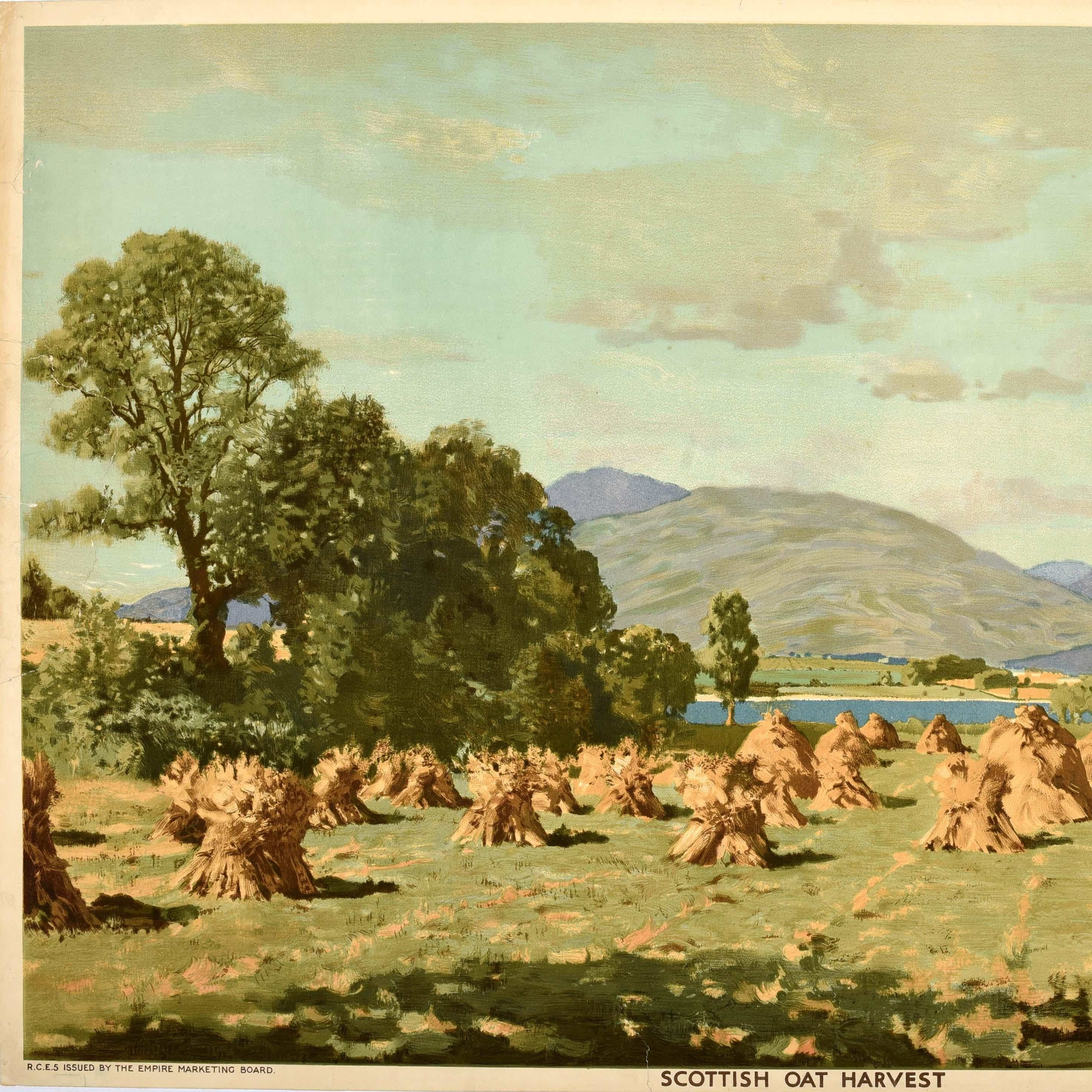 Britannique Original Vintage Empire Marketing Board Scottish Oat Harvest George Houston EMB en vente