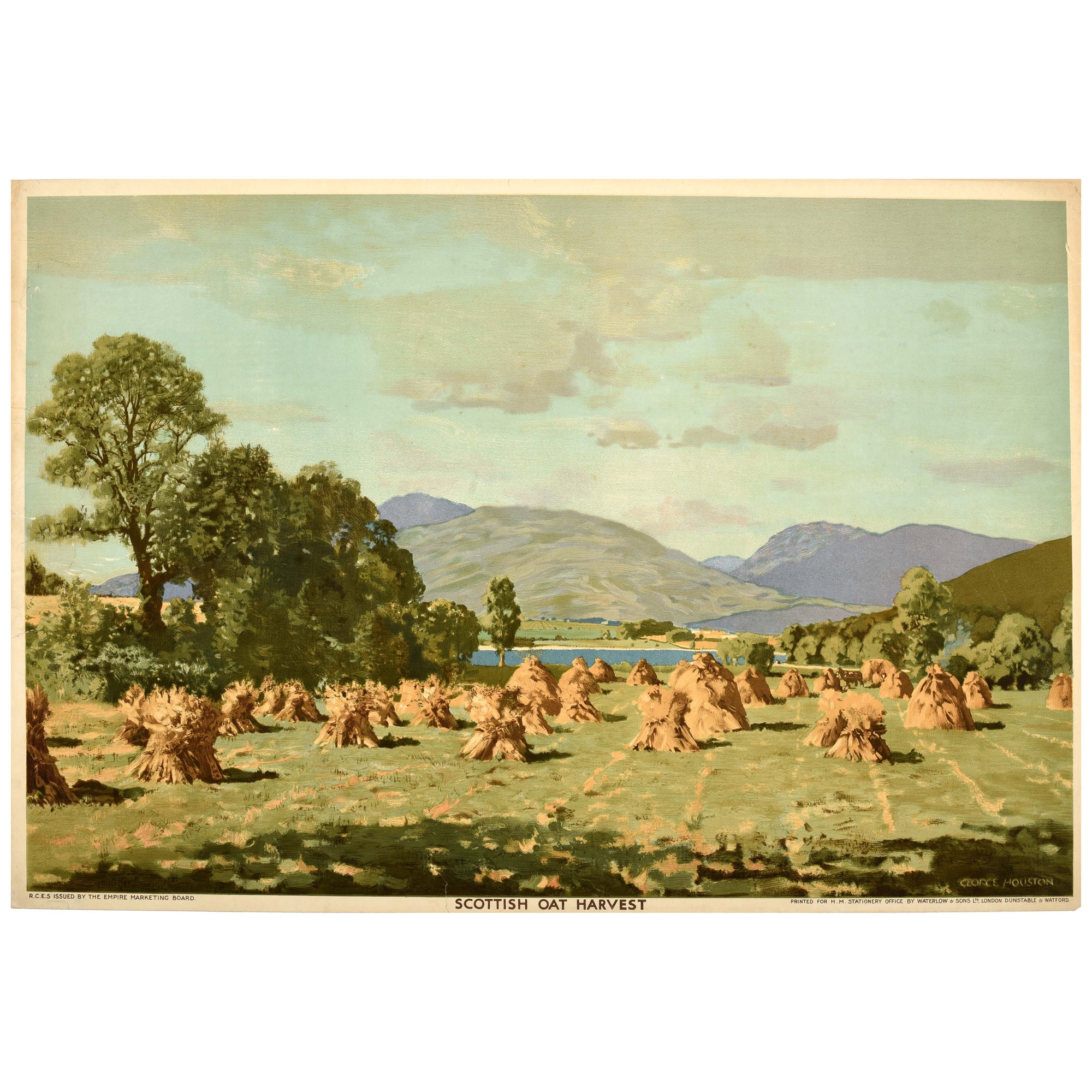 Originale Vintage Empire Marketing Board Scottish Oat Harvest George Houston EMB