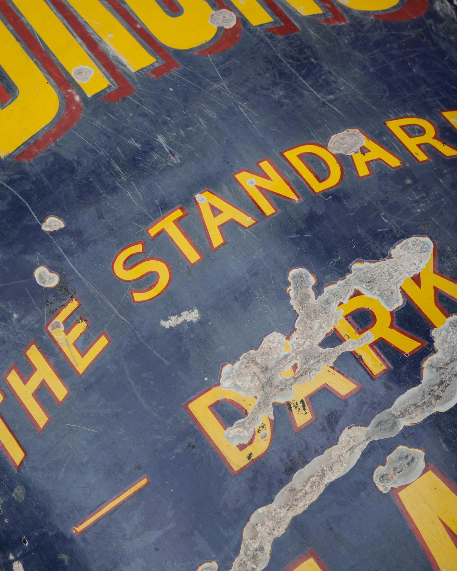 Original vintage enamel tobacco advertising sign. Second quarter of the 20th century.

‘St Bruno, The Standard Dark Flake’.

There are loses to the enamel (see pictures). The sign has curved over time but will flatten if mounted on a wall or