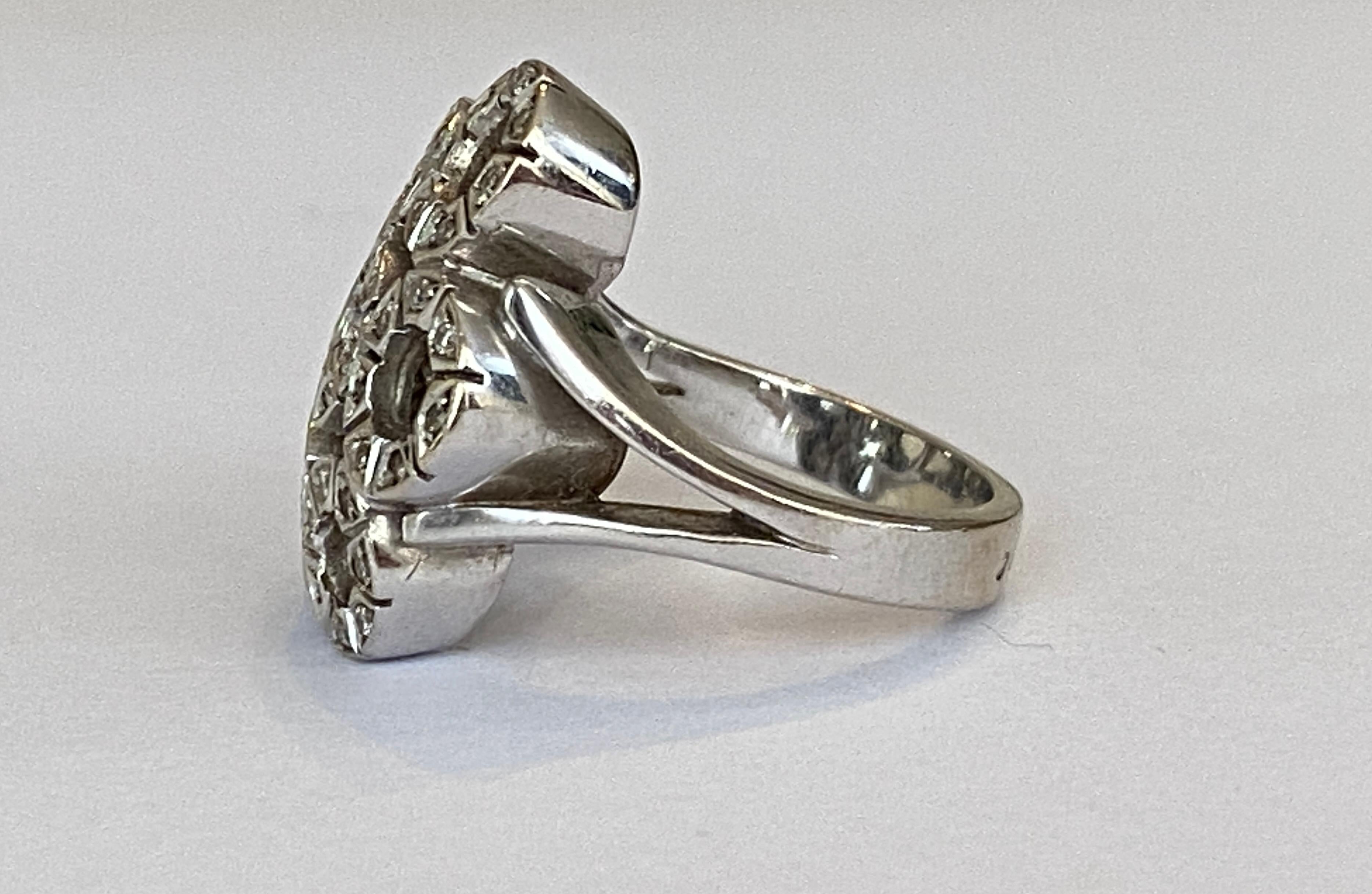 Original Vintage  England Platinum Cocktail Ring with Diamonds  For Sale 1