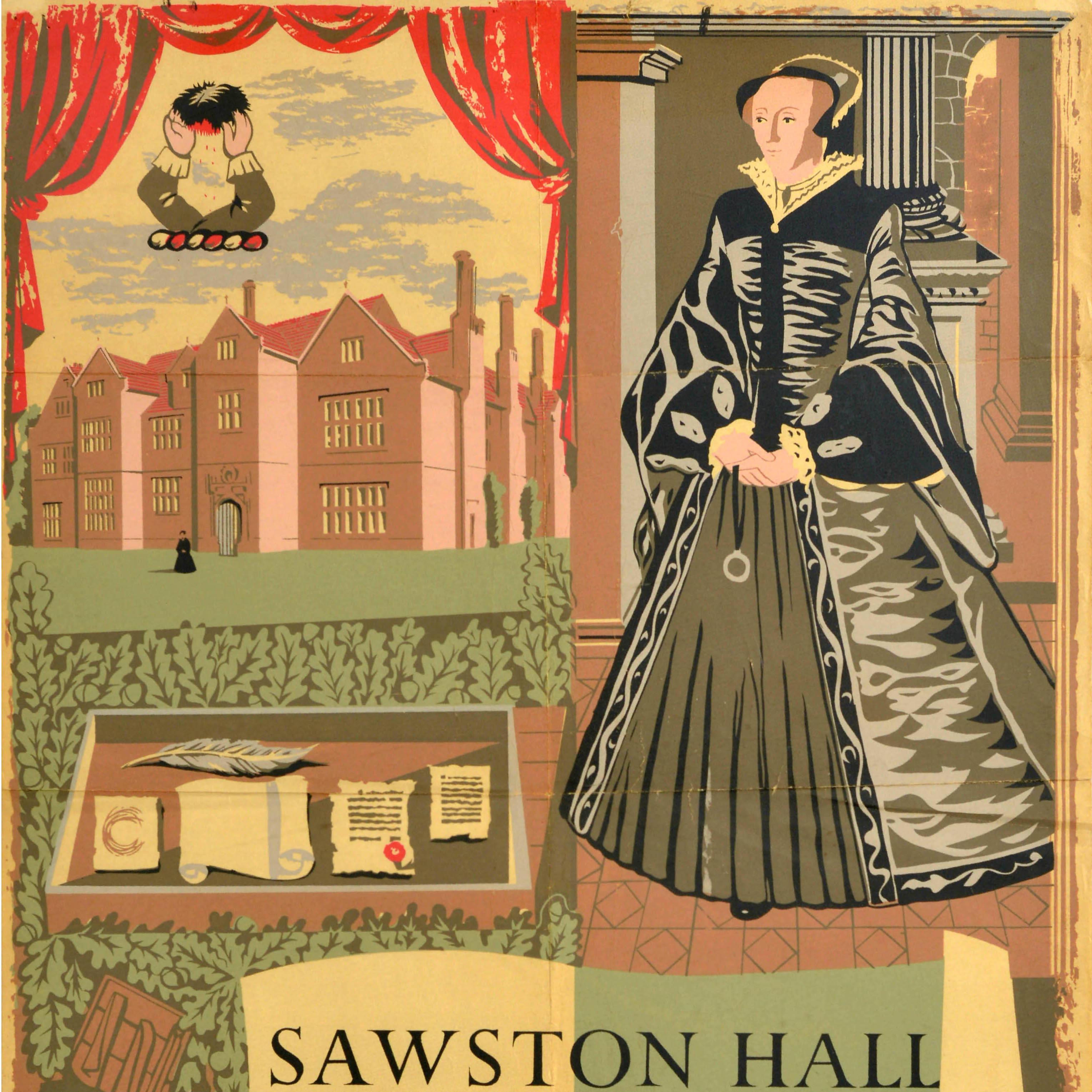 Britannico Poster di viaggio originale dell'Inghilterra d'epoca Sawston Hall Cambridgeshire Mary Tudor in vendita