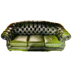 Original vintage English Dark Green Chesterfield Leather Thomas Lloyd Sofa