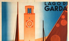 Original Vintage ENIT Italy Travel Poster Lago Di Garda Riva Torbole Clock Sails