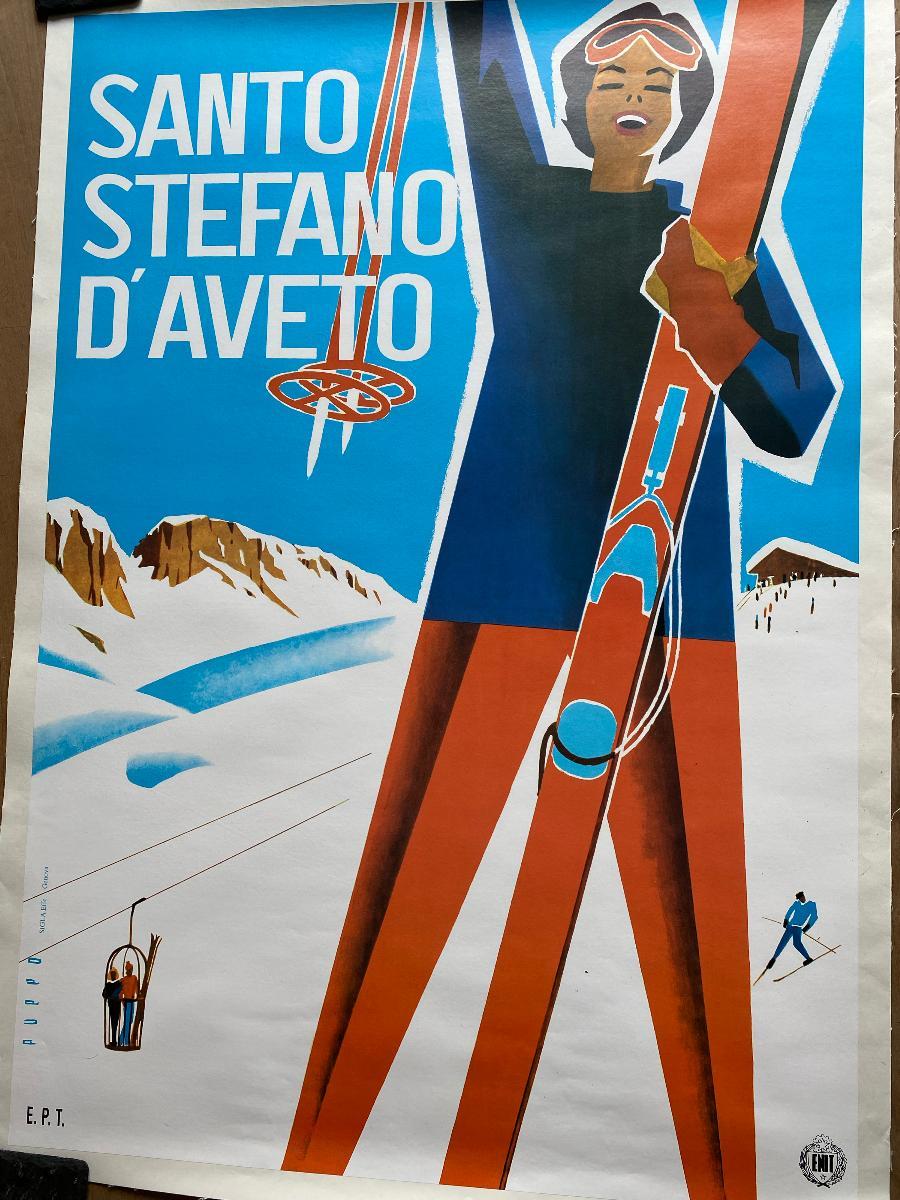 italien Affiche de ski vintage d'origine ENIT pour la publicité de Santo Stefano d'avesta, Italie en vente