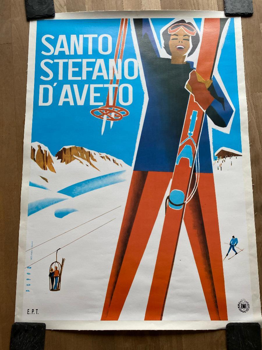 Affiche de ski vintage d'origine ENIT pour la publicité de Santo Stefano d'avesta, Italie Bon état - En vente à Waddinxveen, ZH