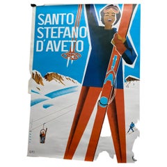 Original Vintage ENIT Skiing Poster Advertising Santo Stefano d'avesta Italy