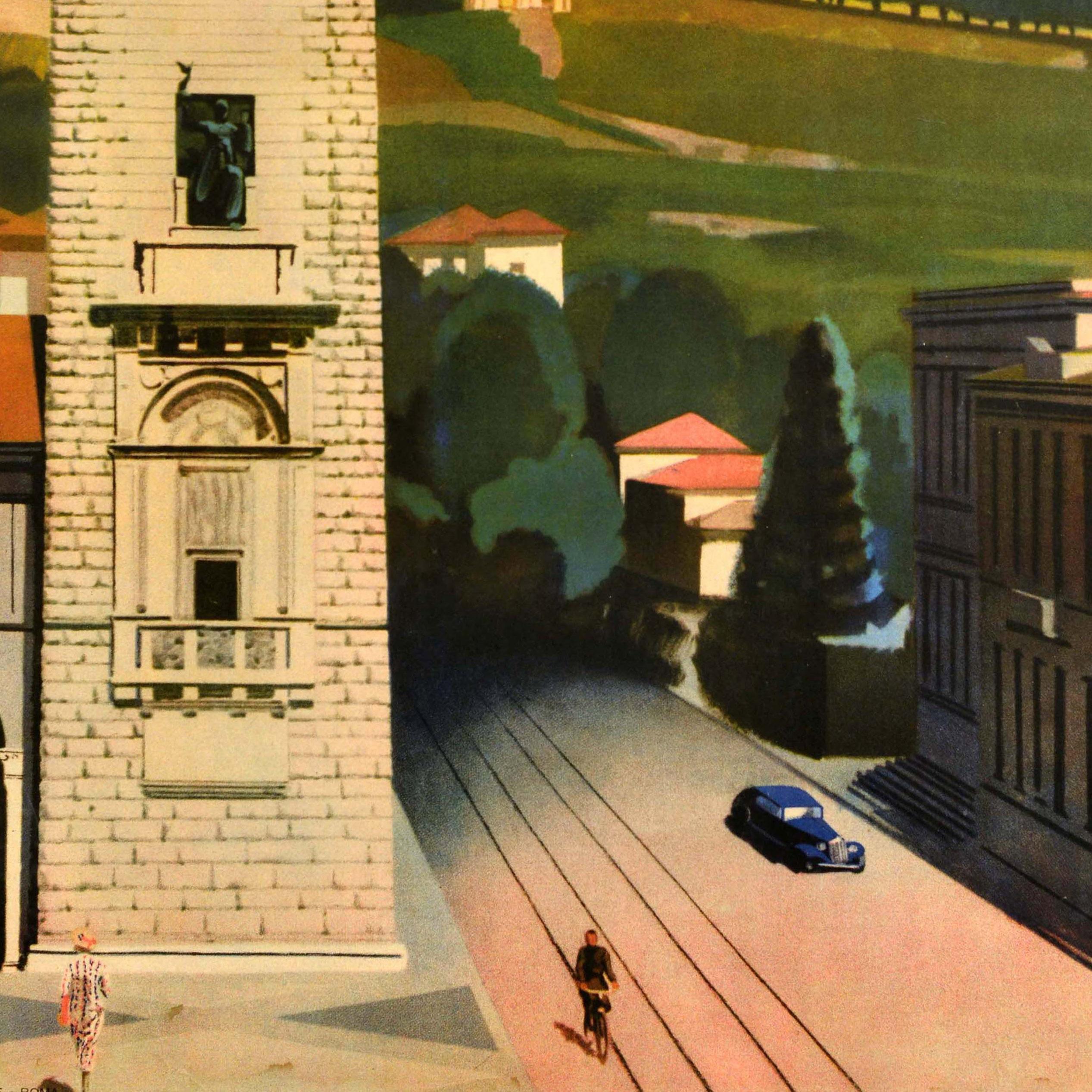 Poster di viaggio originale d'epoca ENIT Bergamo Torre Dei Caduti Italia Art Deco In condizioni buone in vendita a London, GB