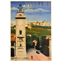 Original Vintage ENIT Travel Poster Bergamo Torre Dei Caduti Italy Art Deco