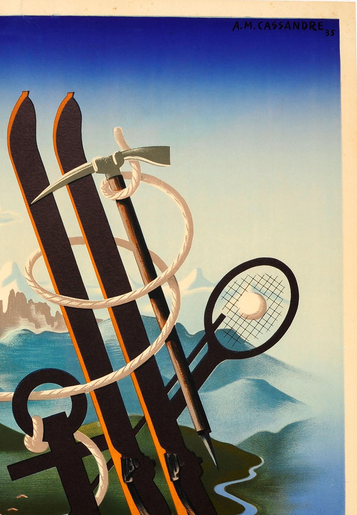 italien Affiche de voyage ENIT originale vintage de Cassandre, « Italy, Ideal Land For All Sports » en vente