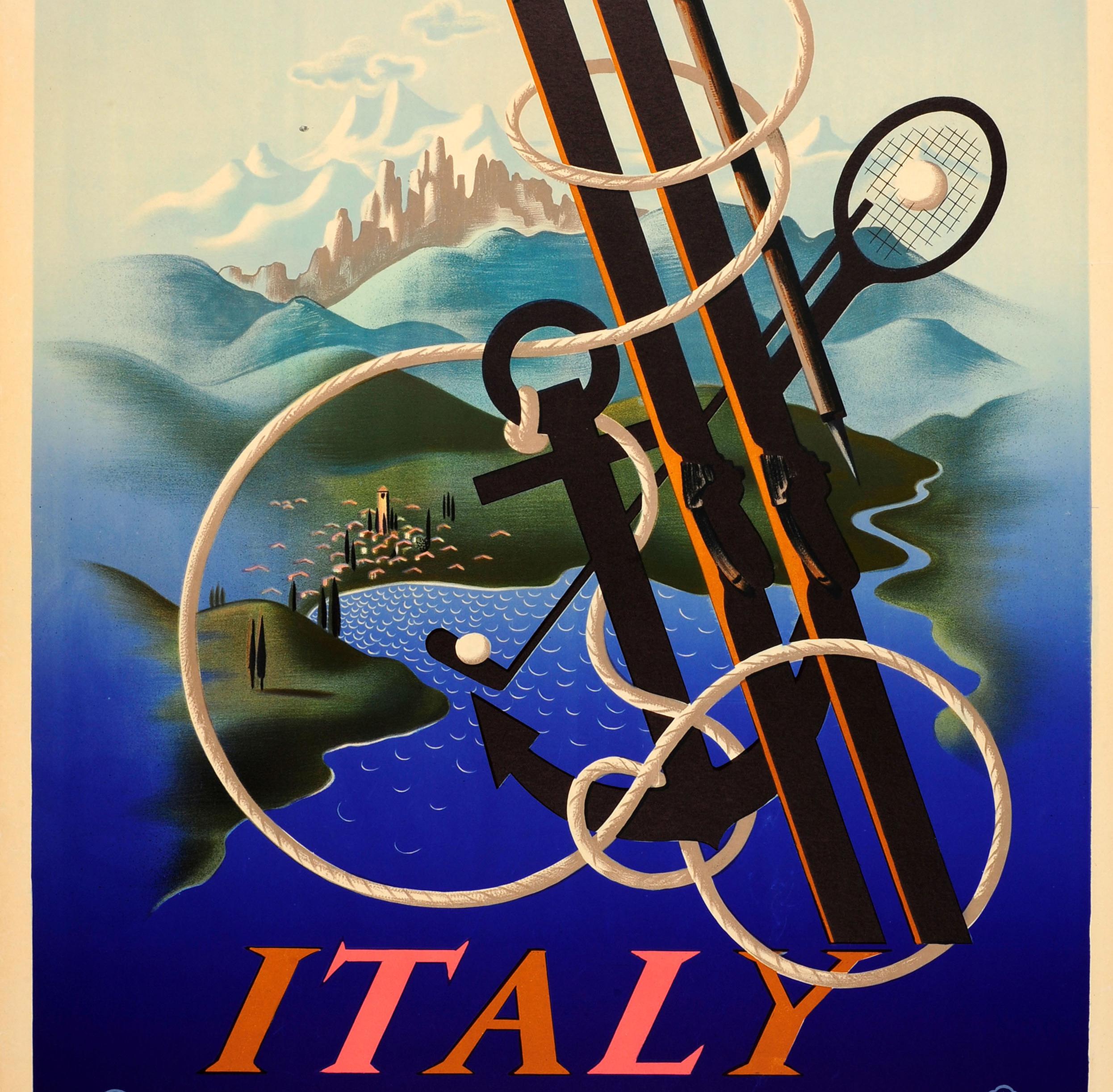 Affiche de voyage ENIT originale vintage de Cassandre, « Italy, Ideal Land For All Sports » Bon état - En vente à London, GB