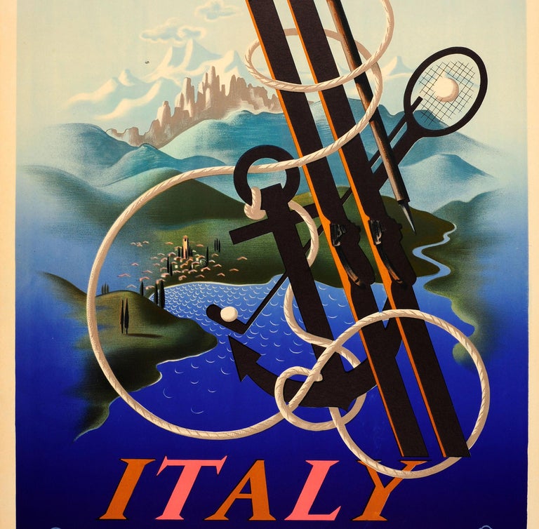 Original Vintage ENIT Travel Poster By Cassandre Italy Ideal Land For All Sports In Good Condition For Sale In London, GB