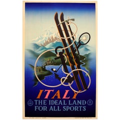 Original Vintage ENIT Travel Poster By Cassandre Italia Tierra Ideal Para Todos Los Deportes