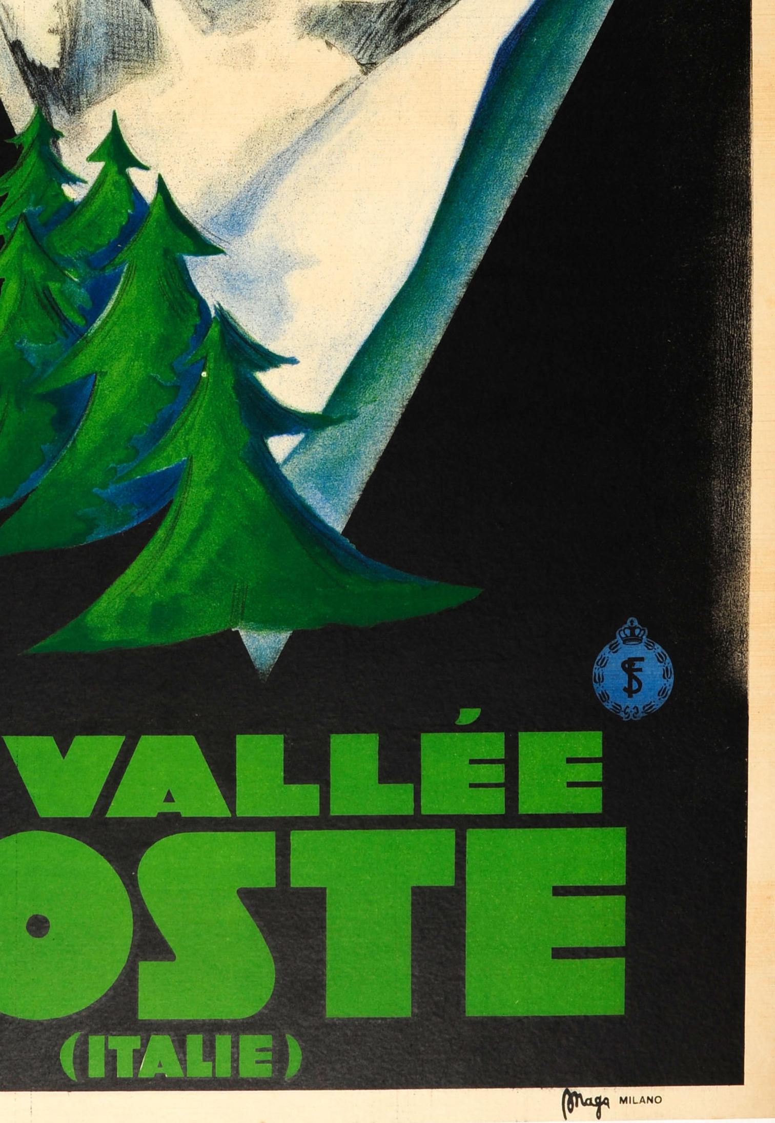 Val D/'Aosta Aosta Valley Ski Italy Italian Vintage Travel Advertisement Poster