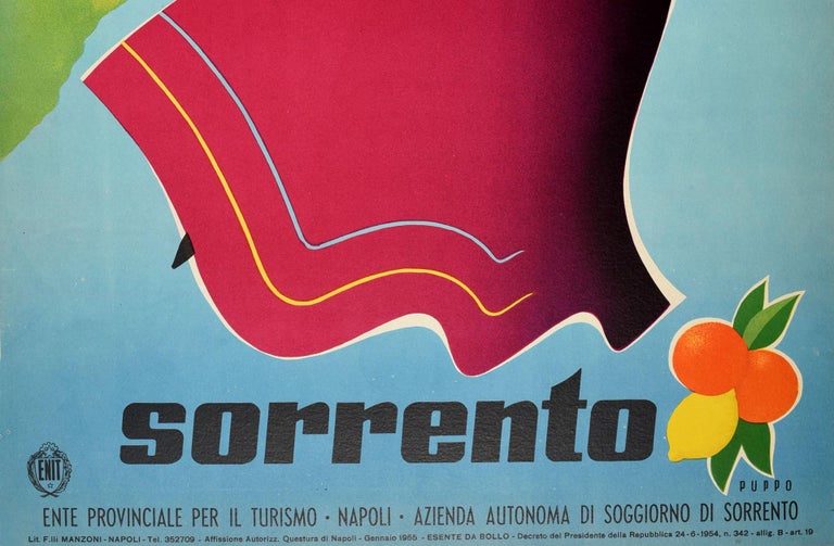 Original Vintage ENIT Travel Poster Sorrento Napoli Naples Mediterranean Italy In Excellent Condition For Sale In London, GB