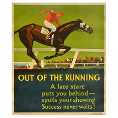 Original Vintage Equestrian Sport Poster Out Of The Running Horse Racing Work