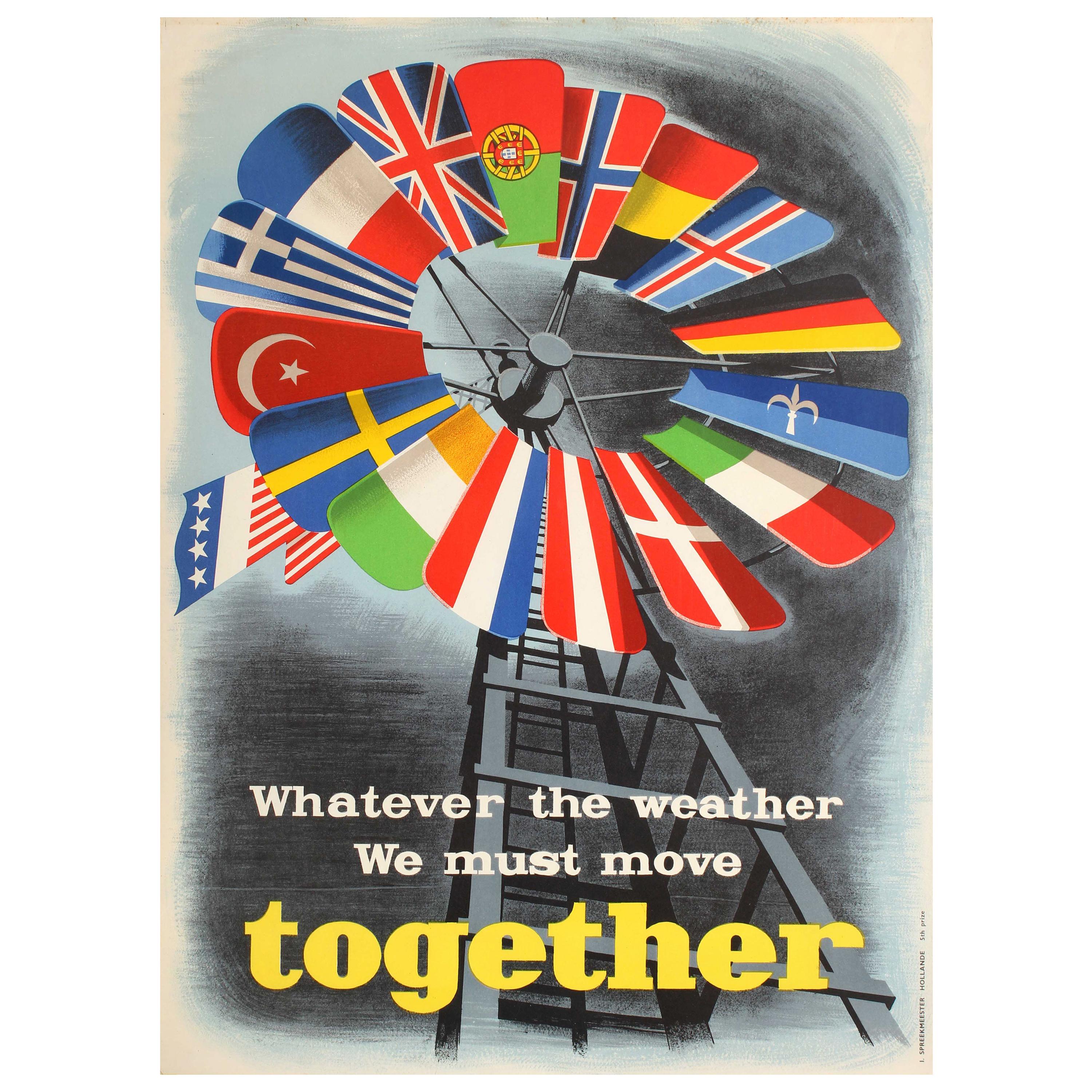 Original Vintage ERP Marshall Plan Poster Whatever the Weather - Europe Together