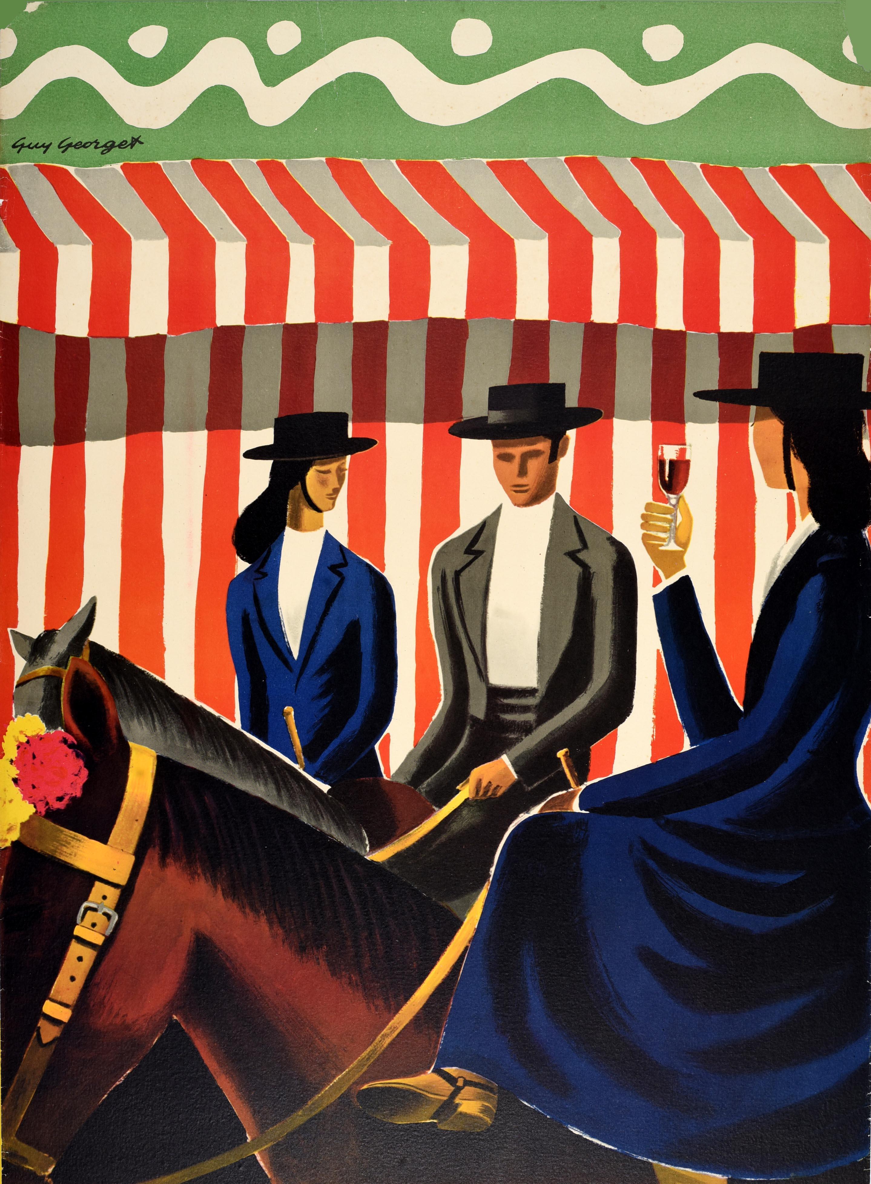 Spagnolo Poster di viaggio originale d'epoca per l'Europa Spagna Guy Georget Equitazione Espana in vendita