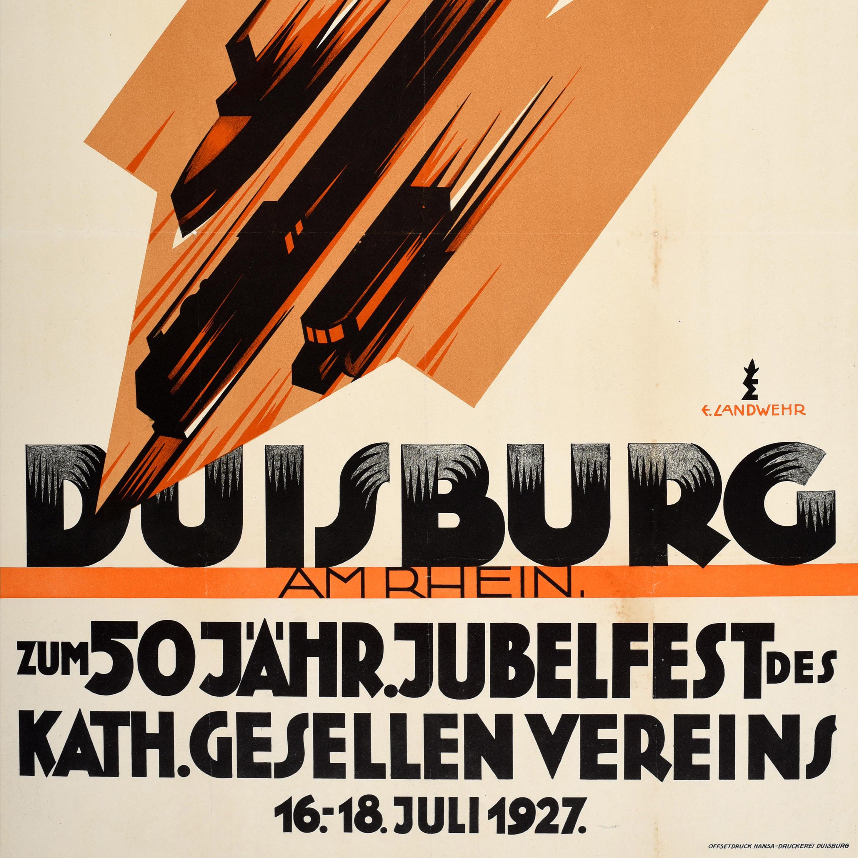 German Original Vintage Event Poster Duisburg Art Deco Catholic Journeymens Association For Sale