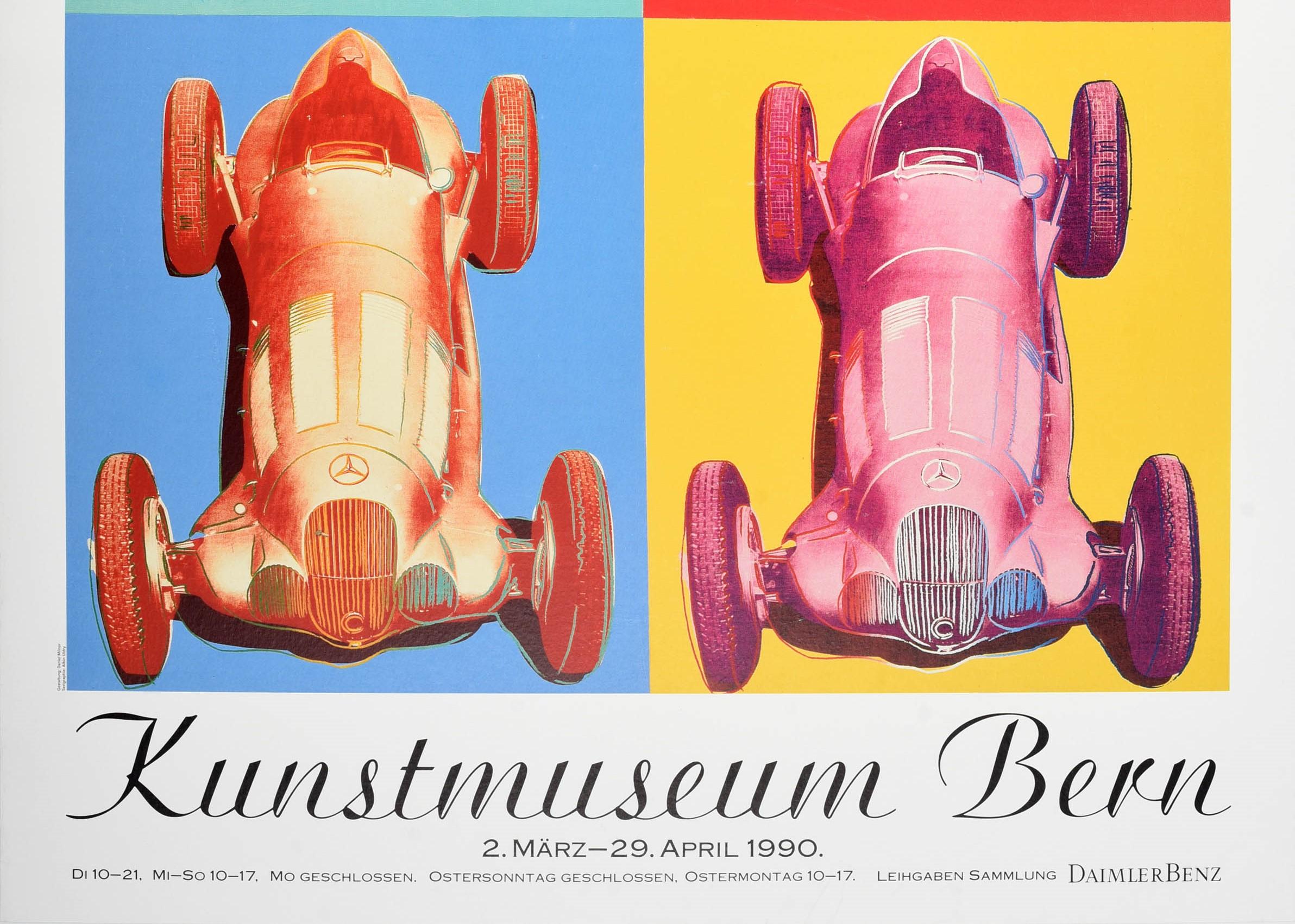 Suisse Affiche d'origine d'exposition vintage voitures Mercedes Benz, Série Pop Art d'Andy Warhol