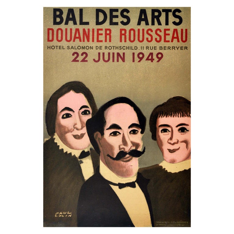 Original Vintage Exhibition Poster Bal Des Arts Douanier Rousseau Naive Artist For Sale