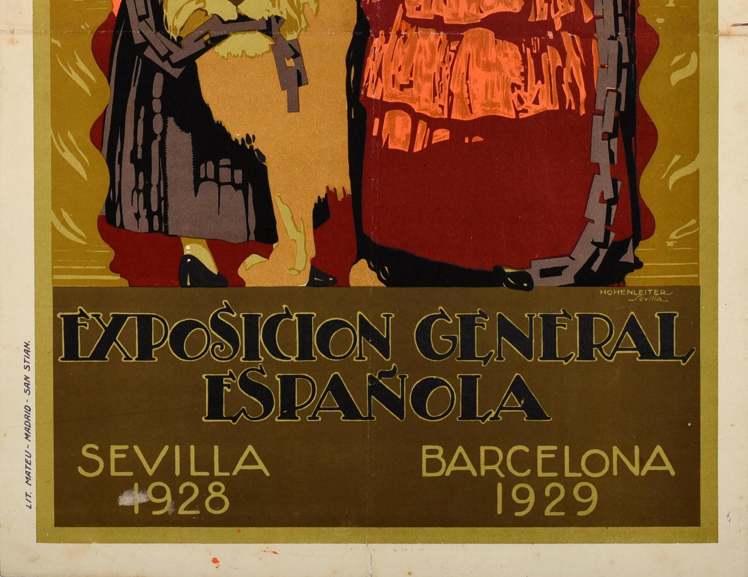 Spanish Original Vintage Exhibition Poster Exposicion General Espanola Sevilla Barcelona