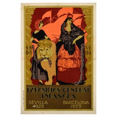Original Vintage Exhibition Poster Exposicion General Espanola Sevilla Barcelona