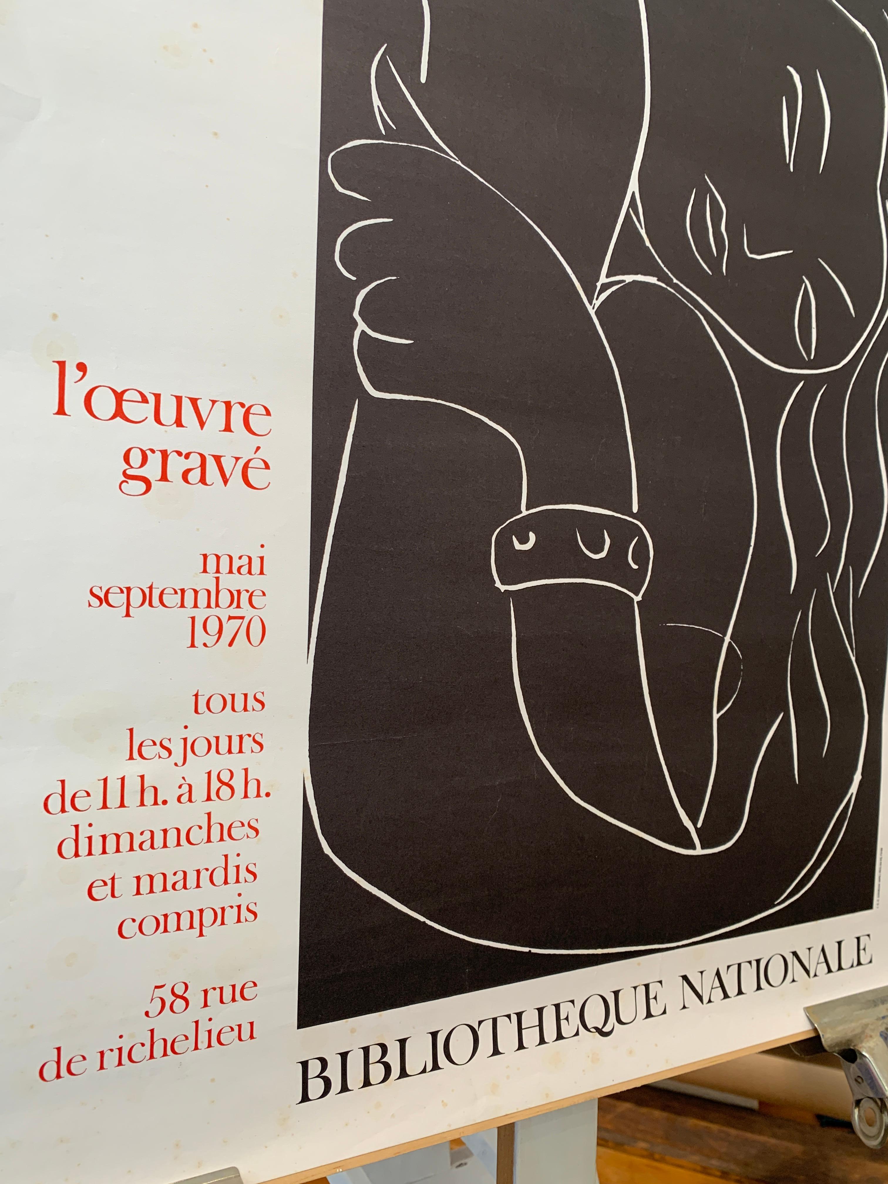 French Original Vintage Exhibition Poster, Henri Matisse, 'BIBLIOTHEQUE NATIONALE' 1970 For Sale