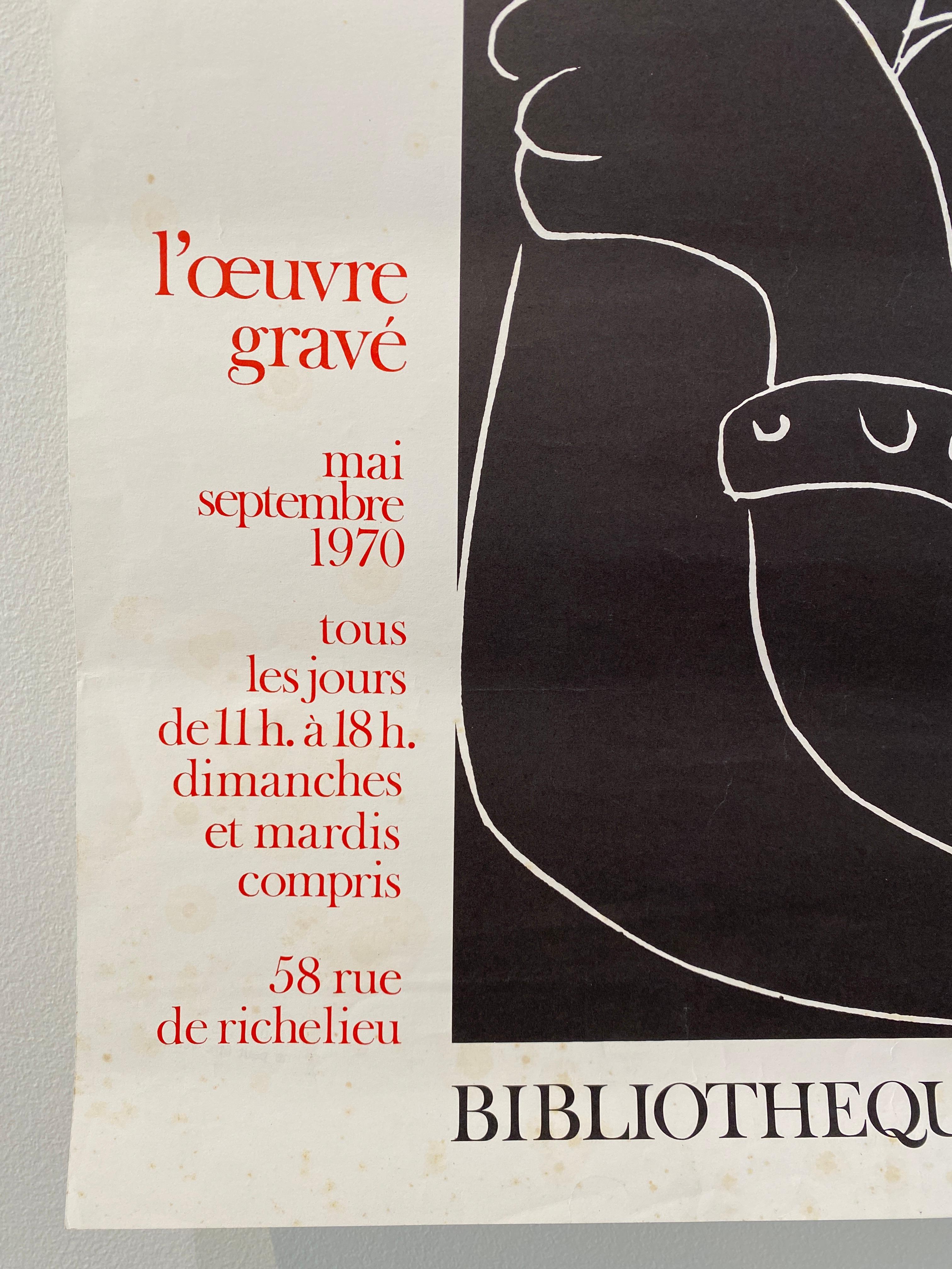 Affiche d'origine d'exposition vintage, Henri Matisse, « BIBLIOTHEQUE NATIONALE », 1970 en vente 1
