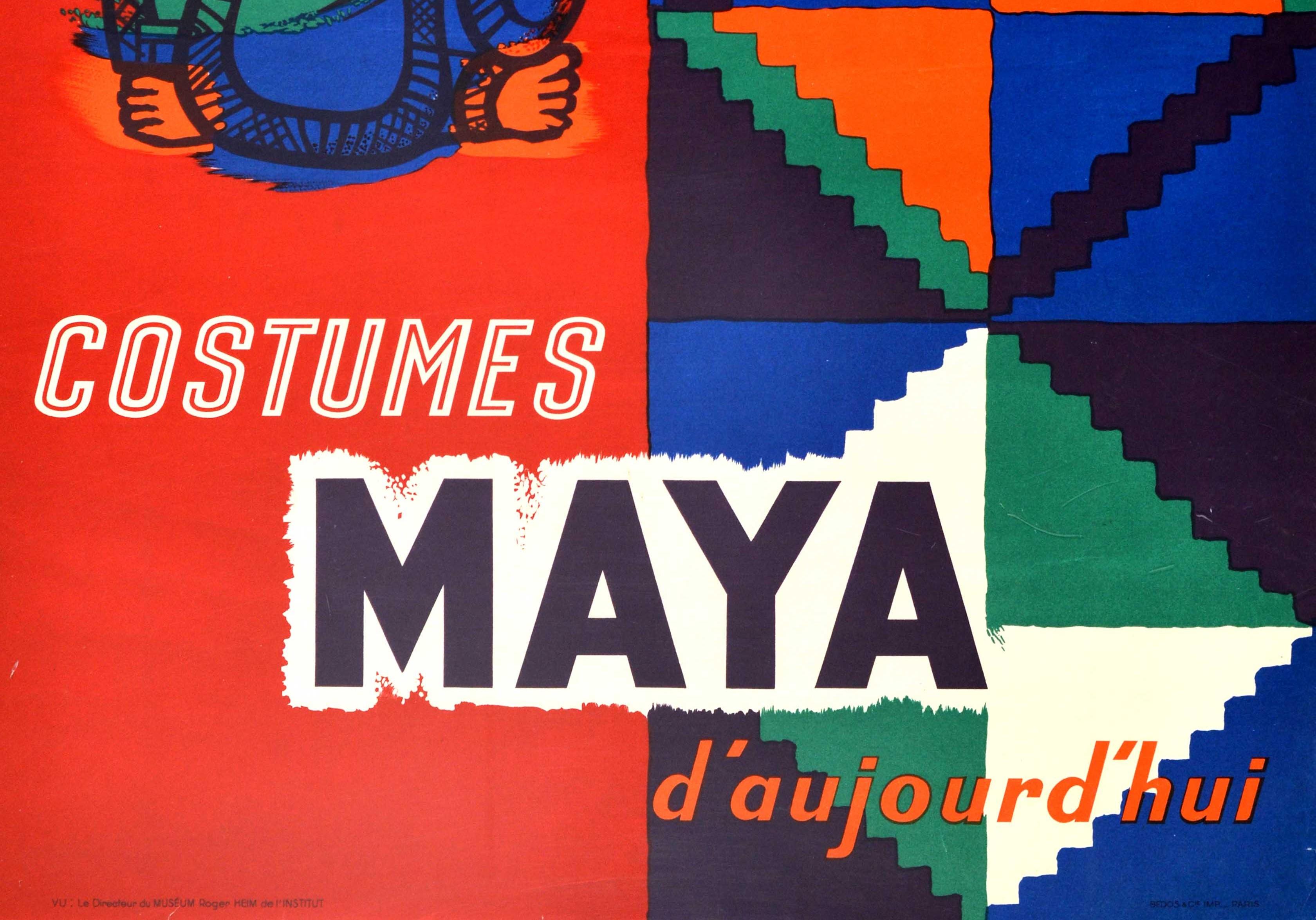 Français Affiche d'origine d'exposition vintage du Musée de l'Homme, Costumes Maya, Histoire du design en vente
