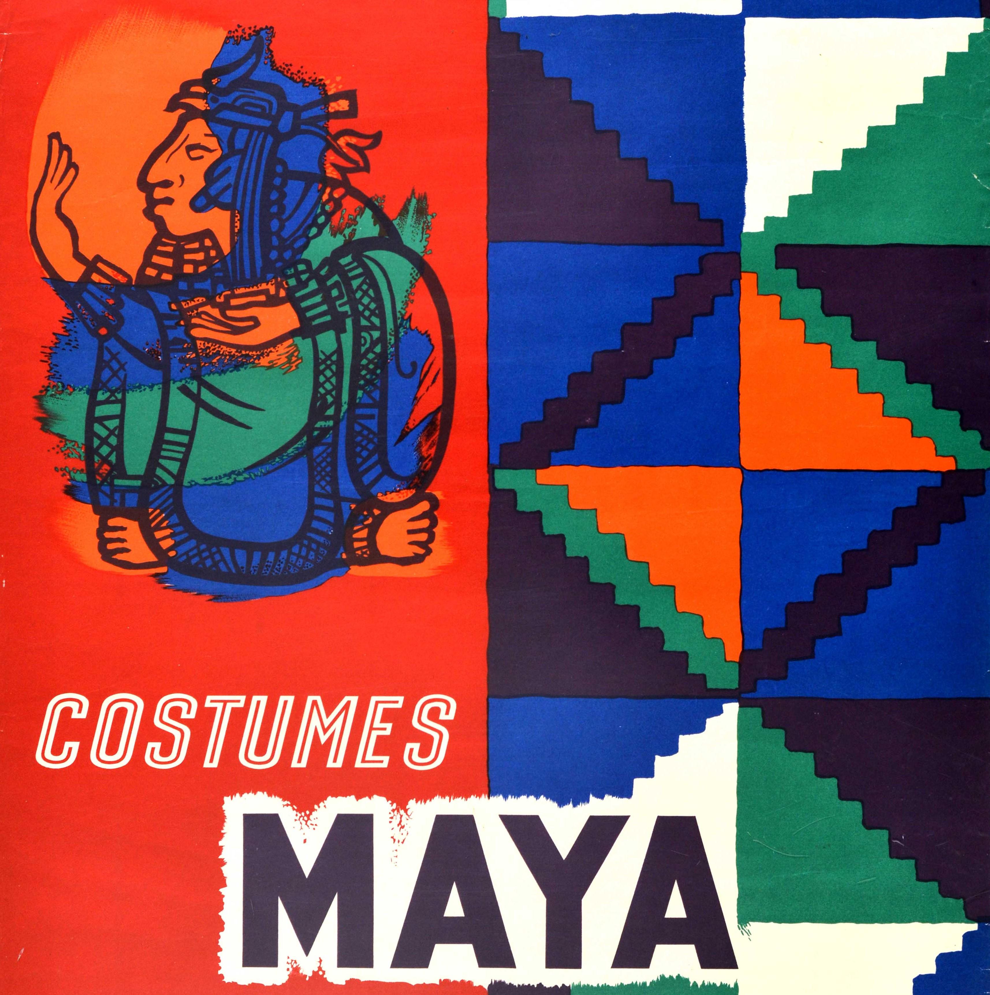 French Original Vintage Exhibition Poster Musee De L'Homme Costumes Maya Design History For Sale
