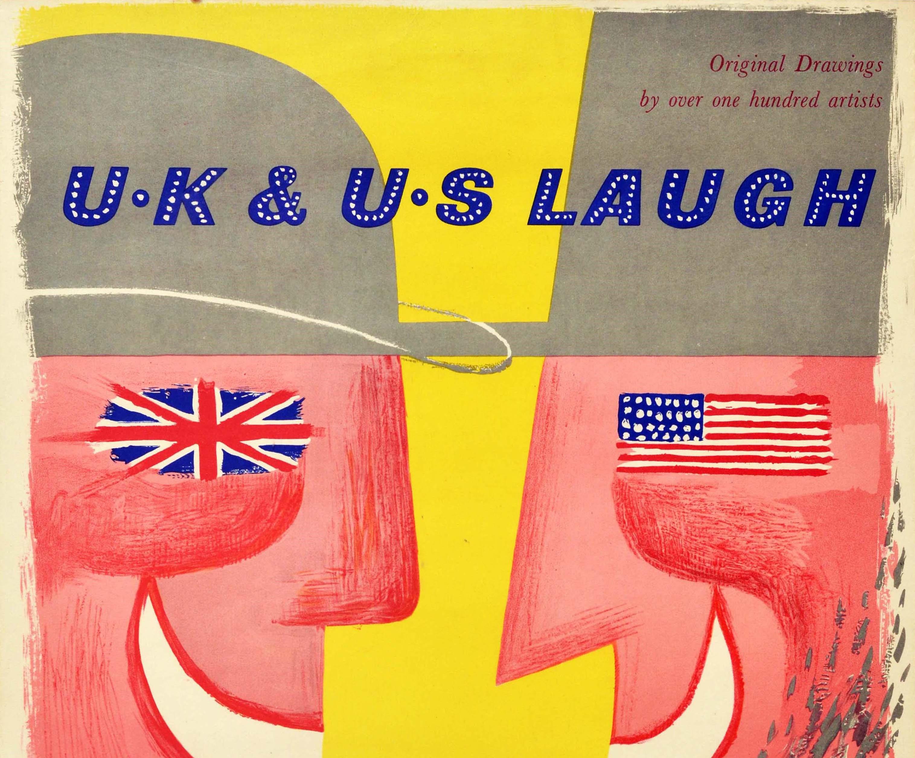 Affiche d'exposition vintage originale - Dessin original de plus de cent artistes Royaume-Uni et États-Unis. US Laugh exhibition of British and American humorous art Sponsorisée par Punch au profit de la Soldiers', Sailors' and Airmen's Families