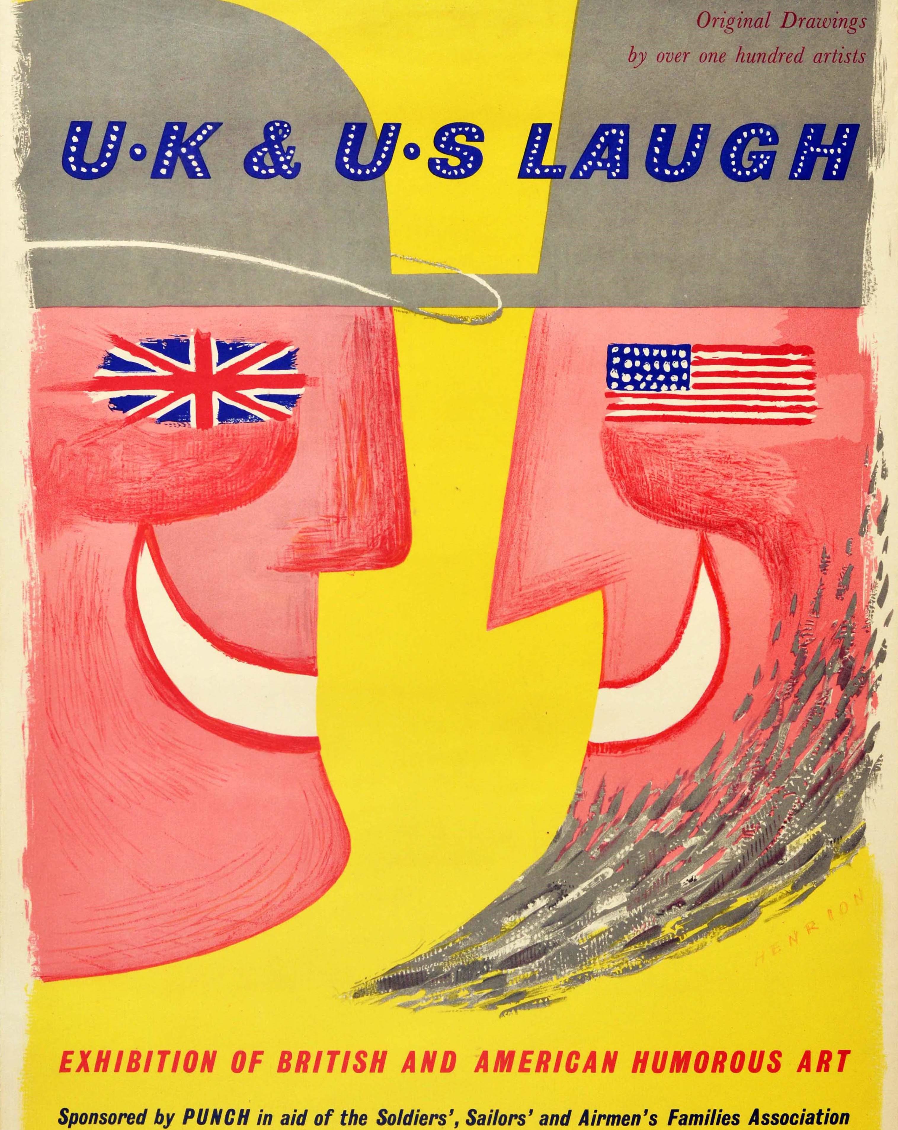 Original Vintage-Ausstellungsplakat UK & US Lachen Britisch & Amerikanisch Humoröse Kunst (Mitte des 20. Jahrhunderts) im Angebot