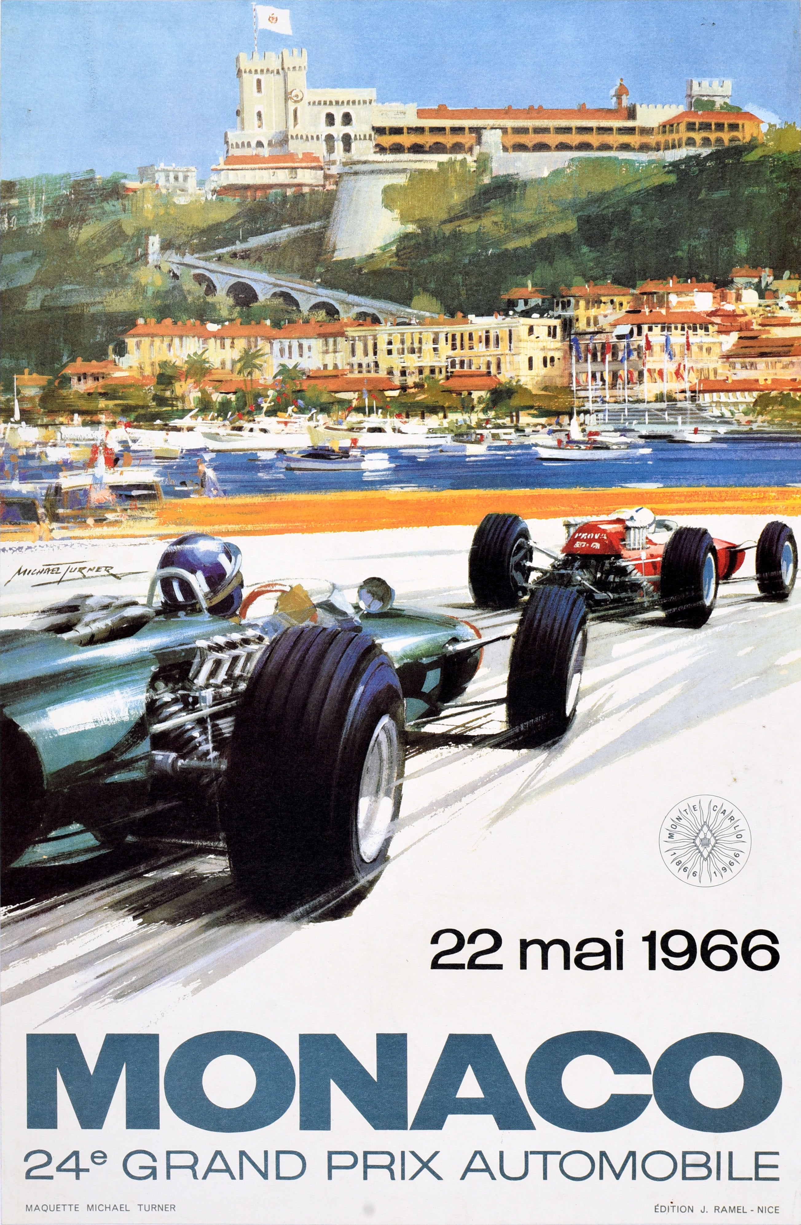 Original Vintage F1 Motorsport Poster Monaco Grand Prix 1966 Formula One Race