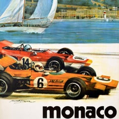 Poster sportivo originale d'epoca F1 Gran Premio di Monaco 1970 Formula 1