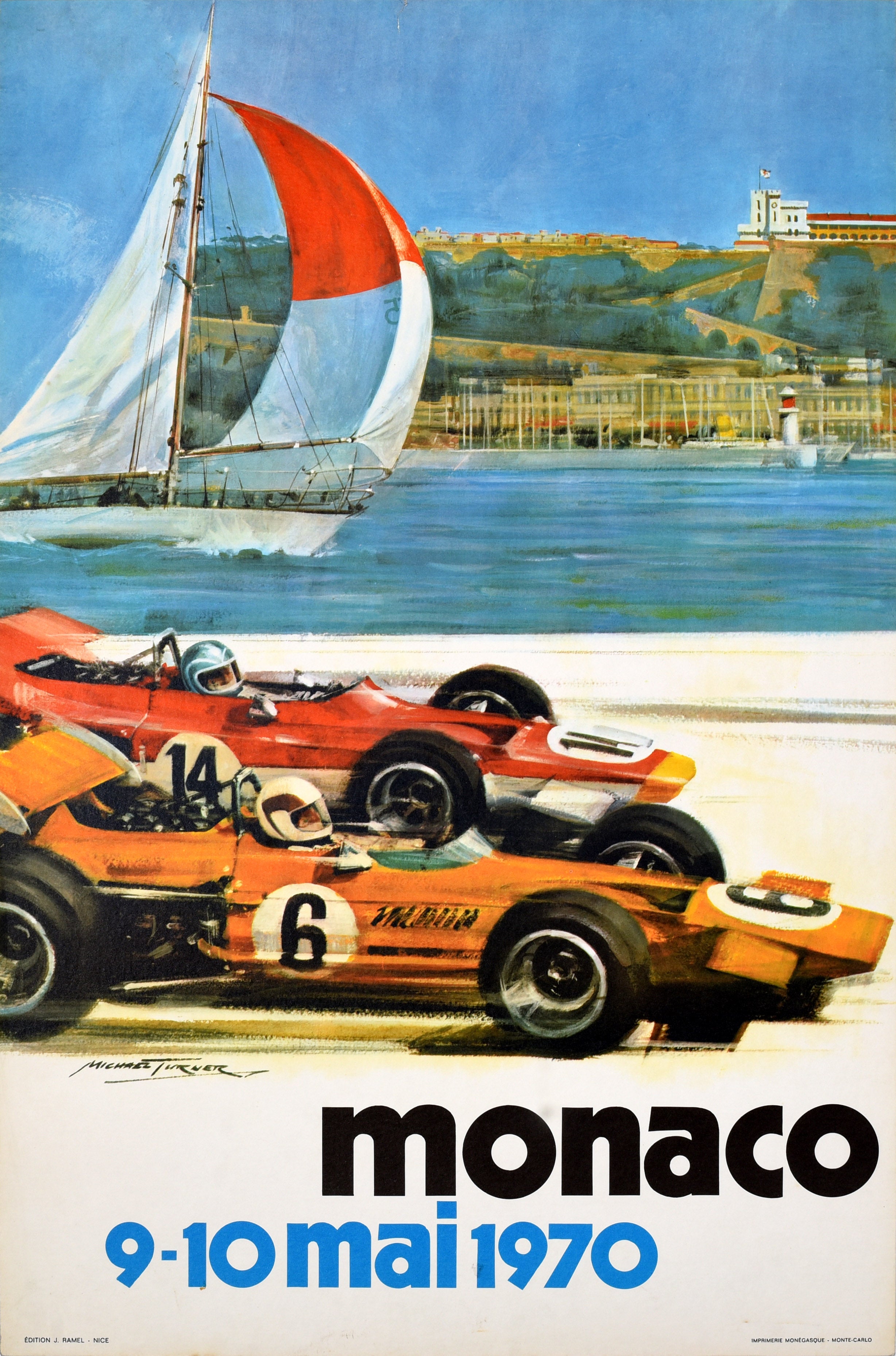 Original Vintage F1 Racing Sport Poster Monaco Grand Prix 1970 Formula 1