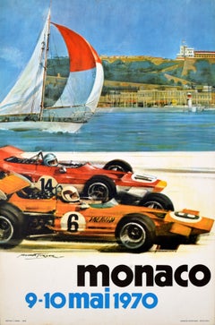 Poster sportivo originale d'epoca F1 Gran Premio di Monaco 1970 Formula 1