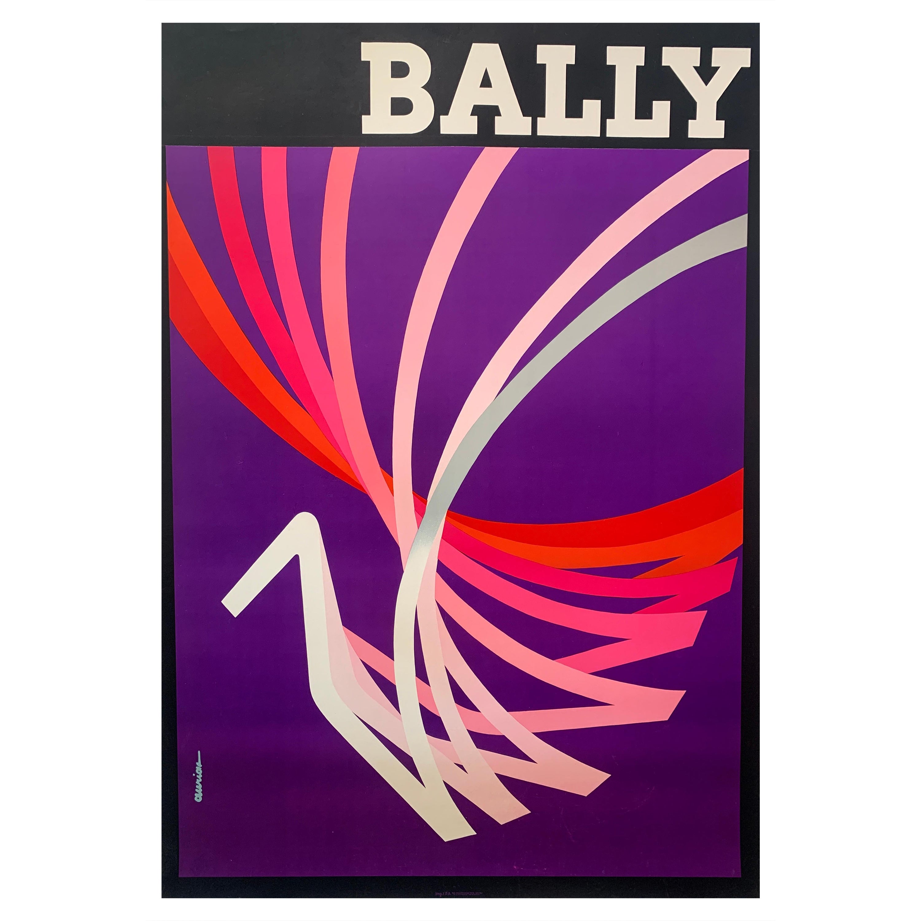 Affiche publicitaire originale de mode vintage, femme cinétique Bally, 1981 par AURIAC