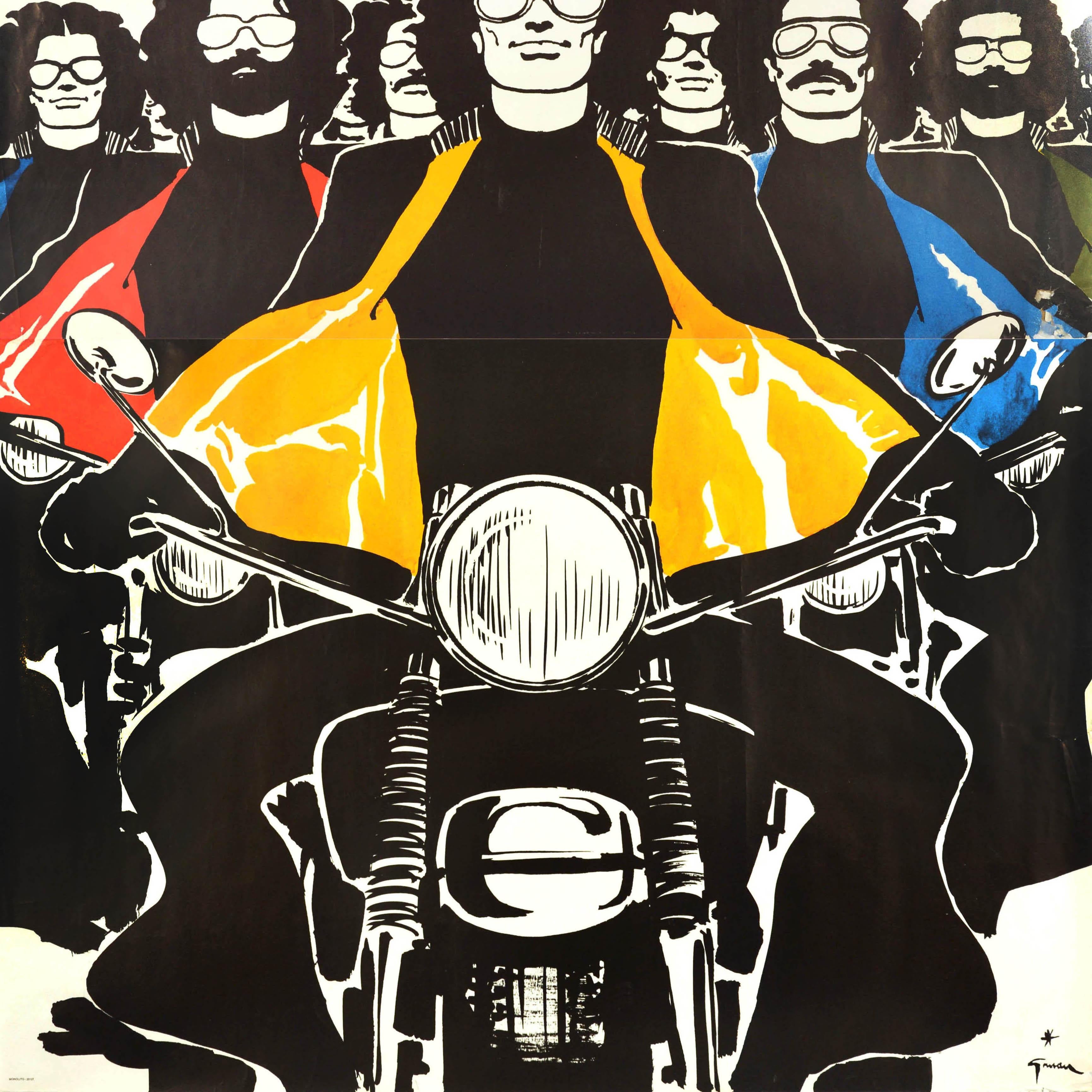 Original Vintage Fashion Advertising Poster Bemberg Motorcycle Rene Gruau Design In Good Condition For Sale In London, GB