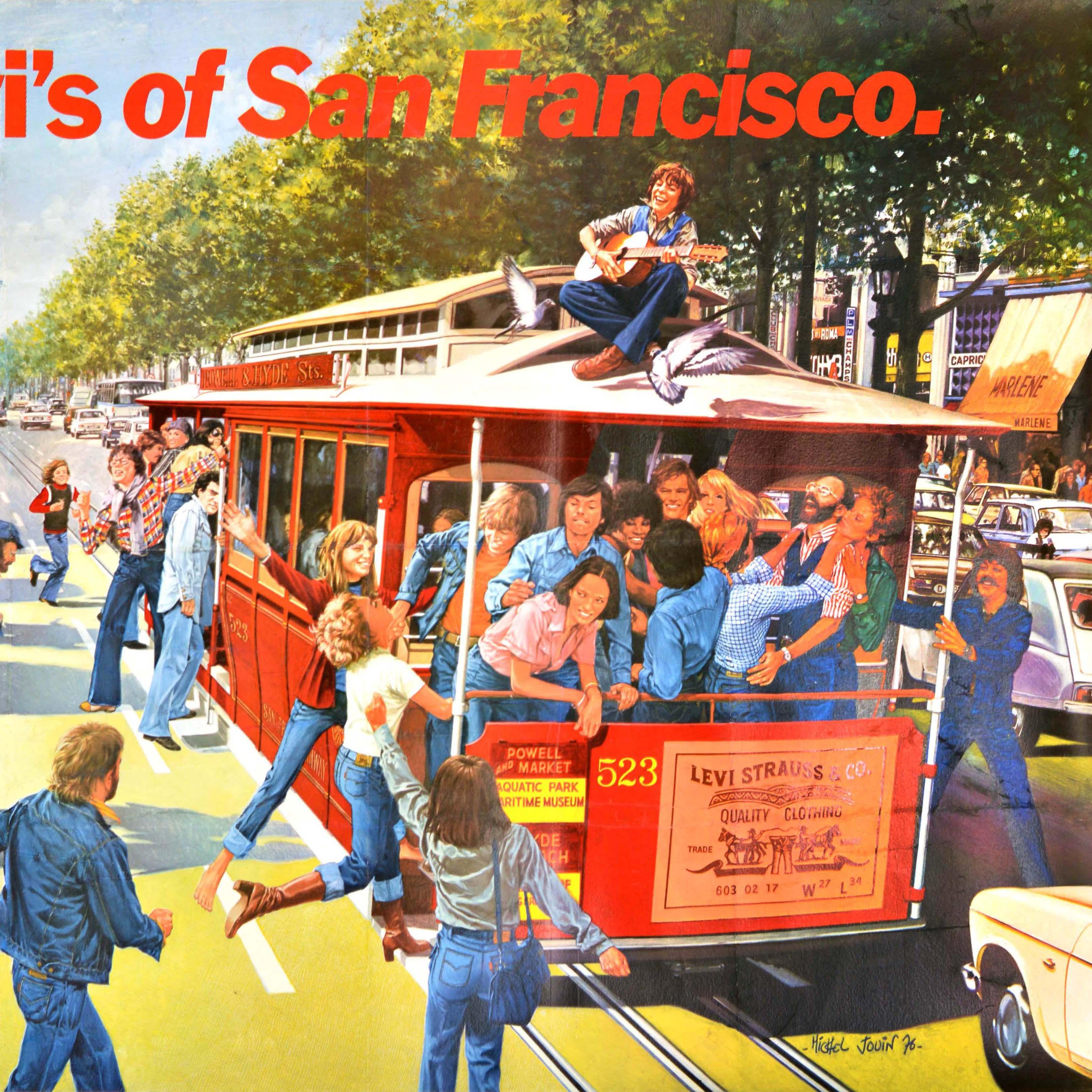French Original Vintage Fashion Advertising Poster Levis Of San Francisco Jeans Denim For Sale