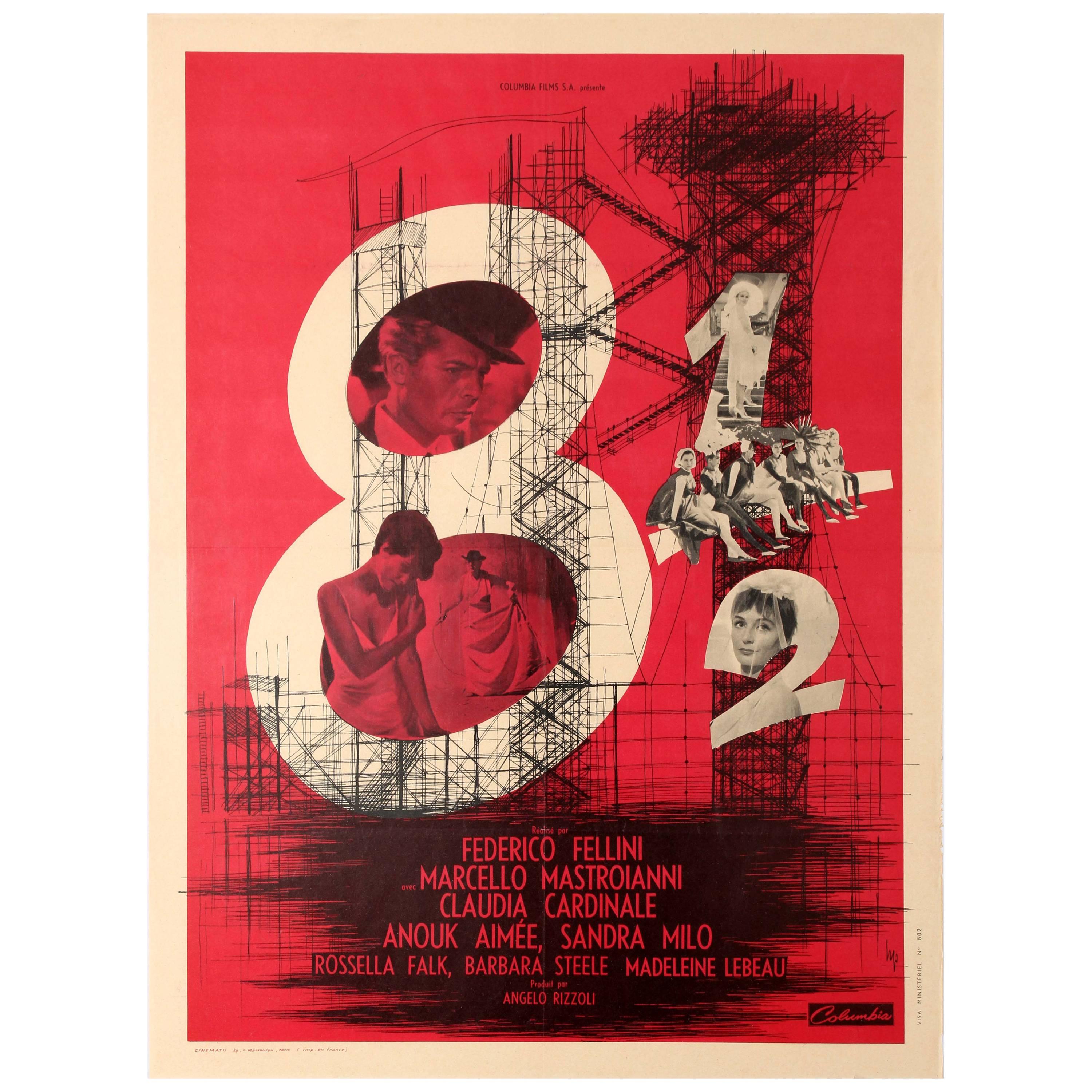 Original Vintage Federico Fellini Movie Poster 8½ Starring Marcello Mastroianni