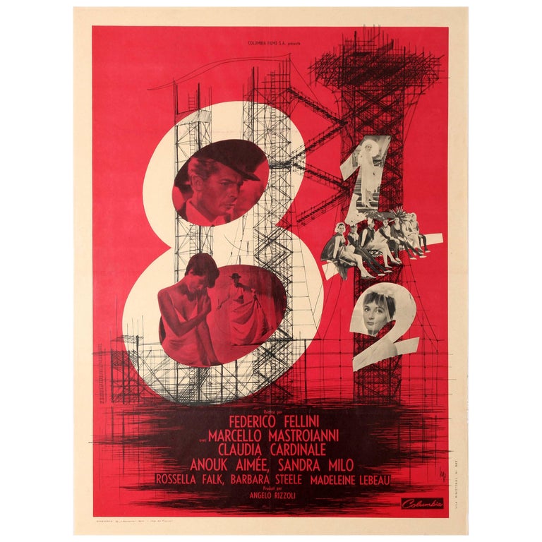 Original Vintage Federico Fellini Movie Poster 8 Starring Marcello Mastroianni