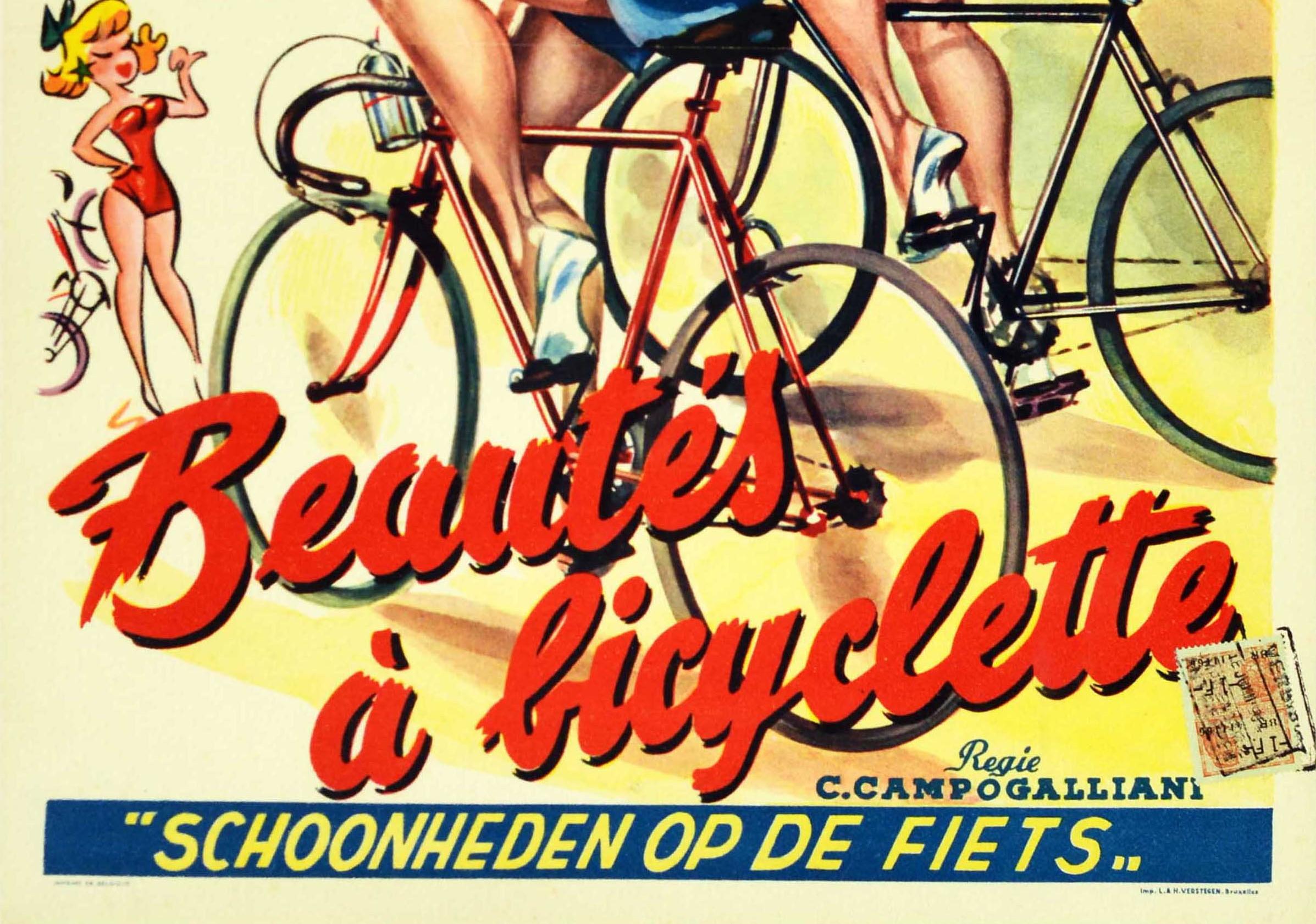 Belgian Original Vintage Film Poster Beautes A Bicyclette Bicycle Beauties Comedy Movie For Sale