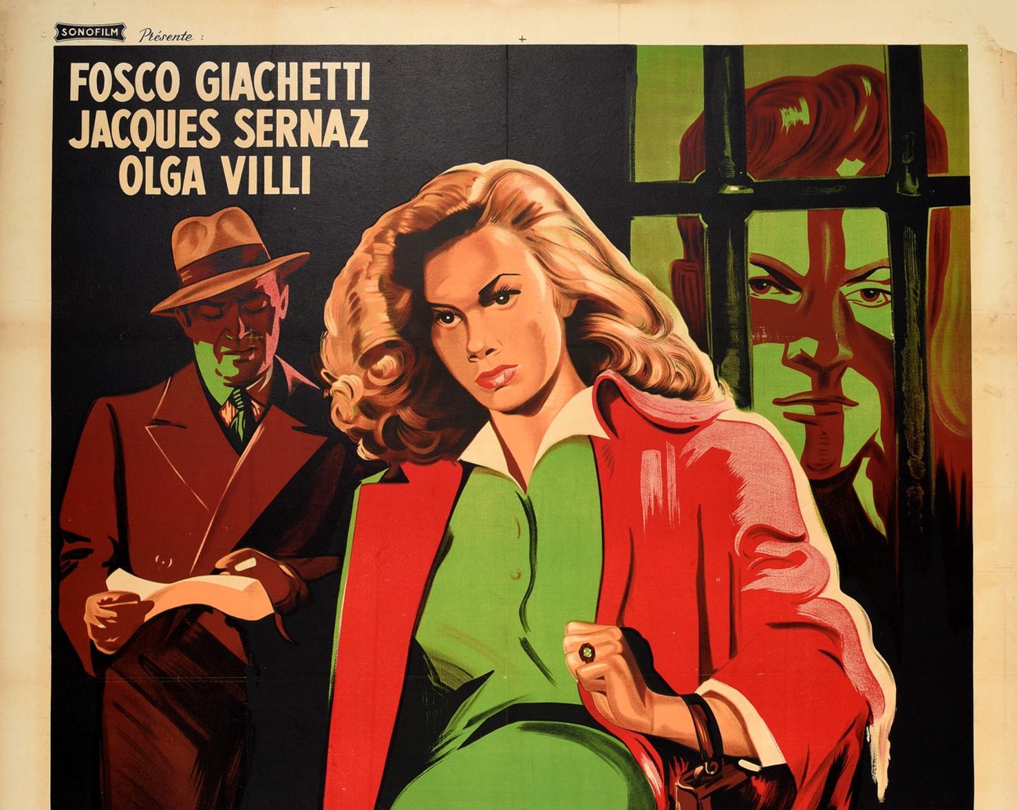 Original vintage French film poster for a 1948 Italian drama movie Una Lettera All'Alba / Cocaïne (A Letter At Dawn / Cocaine) issued by Sonofilm, directed by Giorgio Bianchi and starring Fosco Giachetti as the drug trafficker Carlo Marini, Jaques