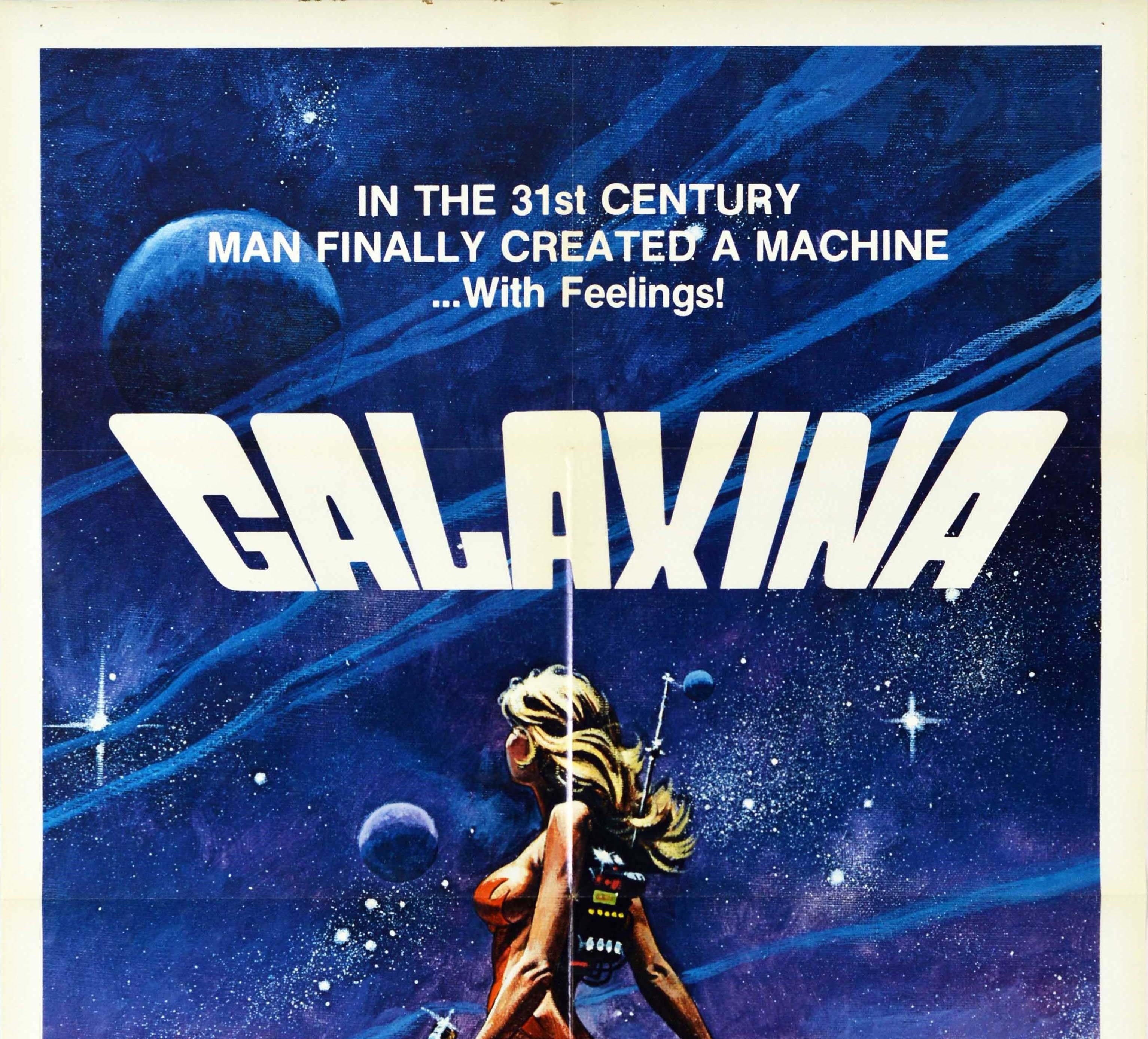 Original vintage movie poster for an American science fiction space comedy film Galaxina directed by William Sachs and starring Stephen Macht, Avery Schreiber, James David Hinton and introducing the 1980 Playboy Playmate of the Year Dorothy Stratten