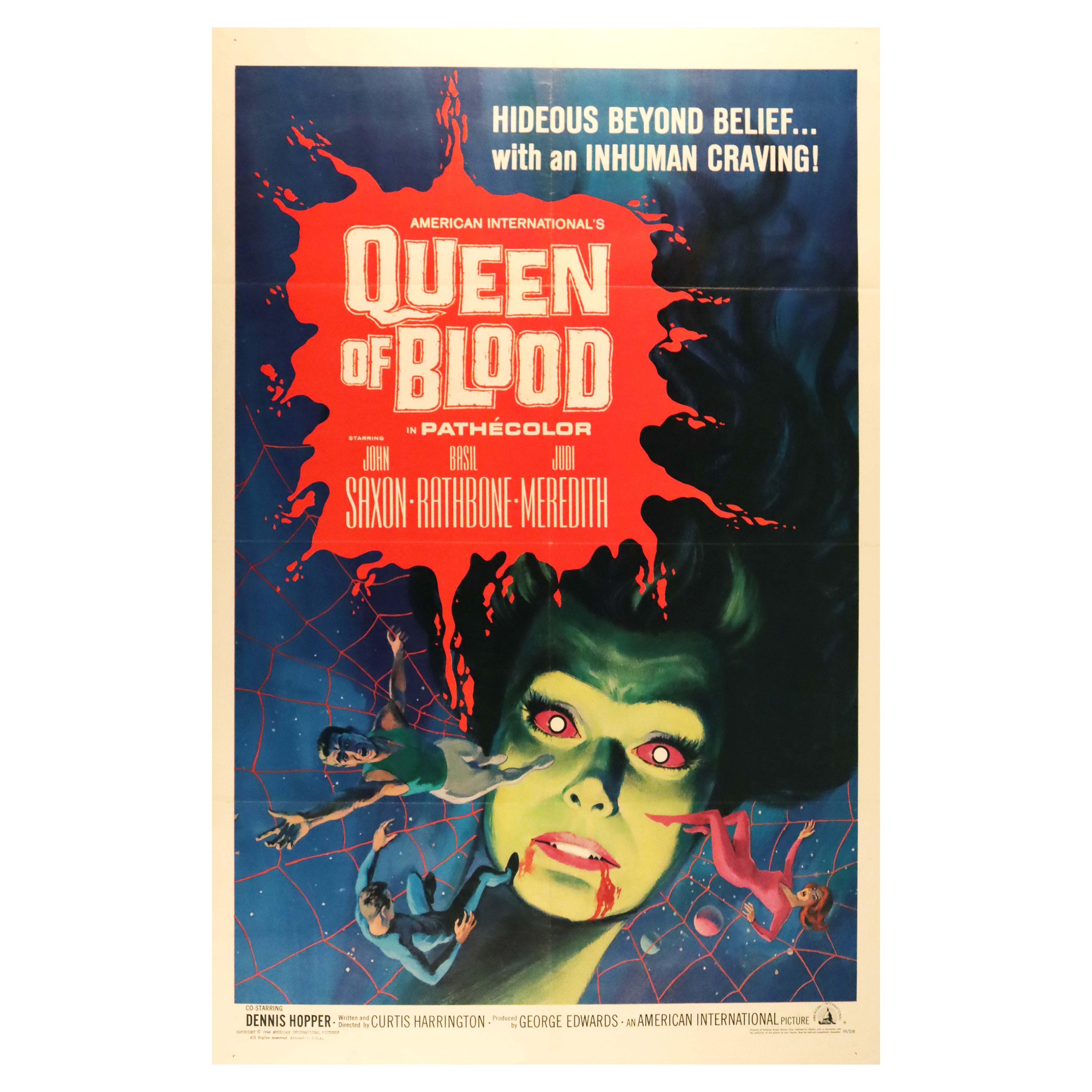 Póster Original de Cine Vintage Queen Of Blood Alien Sci-Fi Horror Movie Spider Web