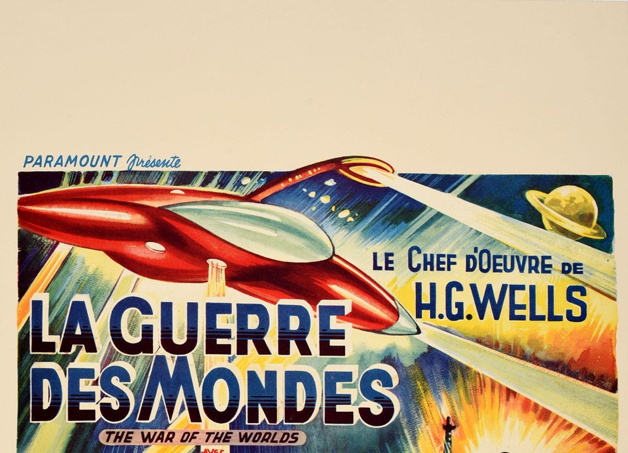 Original vintage cinema advertising poster for the Belgian release of the American science fiction thriller film based on the 1898 book by H. G. Wells (Herbert George Wells; 1866-1946) - The War of the Worlds / La Guerre Des Mondes - directed by