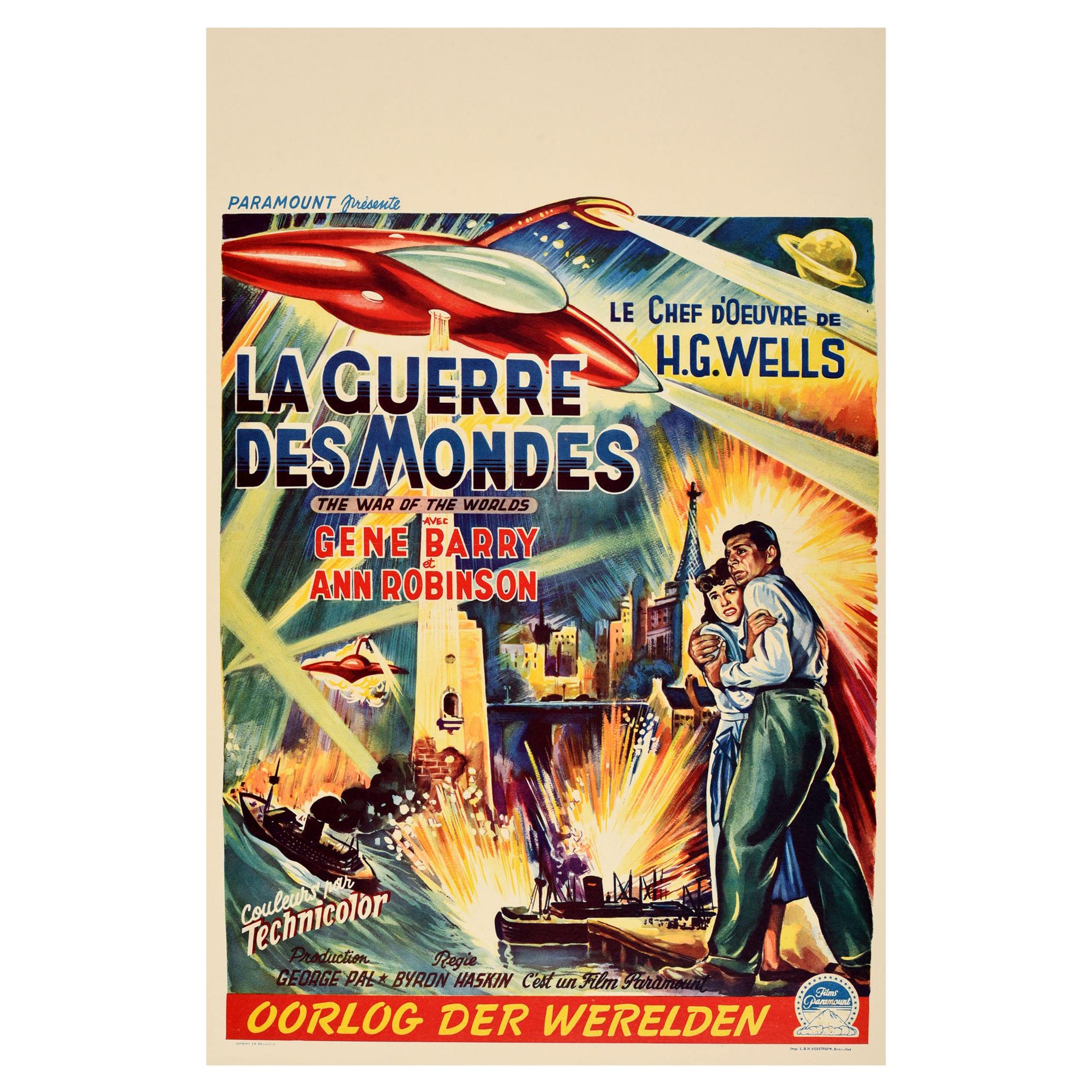 Affiche de film vintage d'origine The War Of The Worlds, H. G. Wells, sortie en Belgique