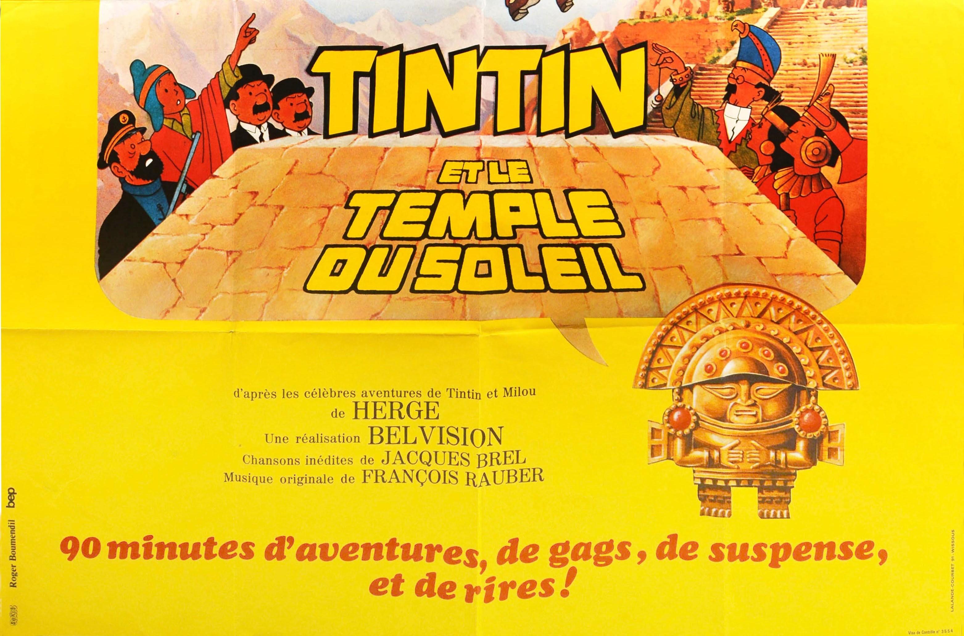 Français Affiche vintage originale du film Tintin And The Temple Of The Sun Comics en vente