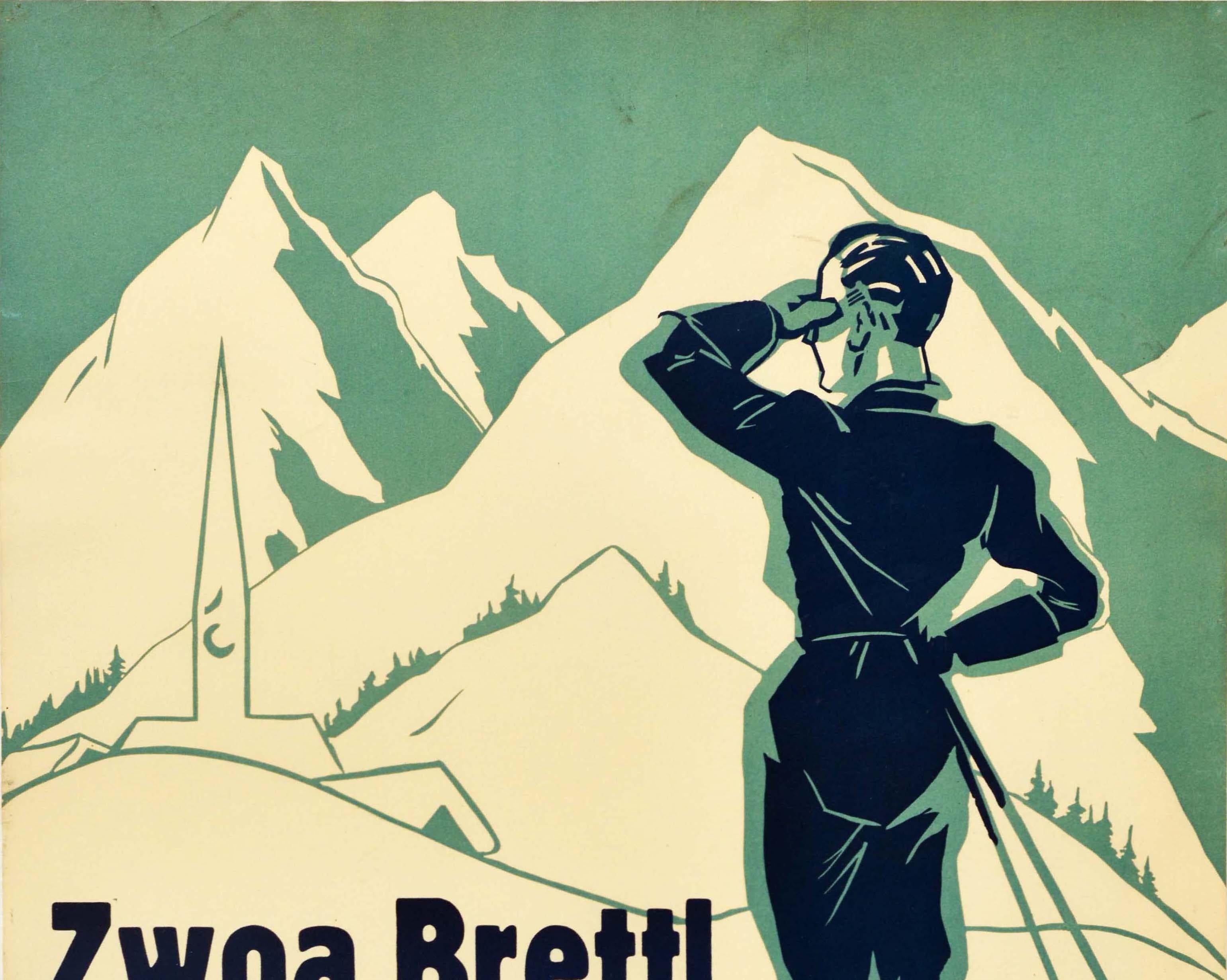Original vintage movie poster for Zwoa Brettl a g'fugriger Schnee Erstauffuhrung eines Wintersportfilms am 18 Nov 1934 im Deulig-Palast Magdeburg zur Reichssport- Winter-Werbewoche Reisedienst 