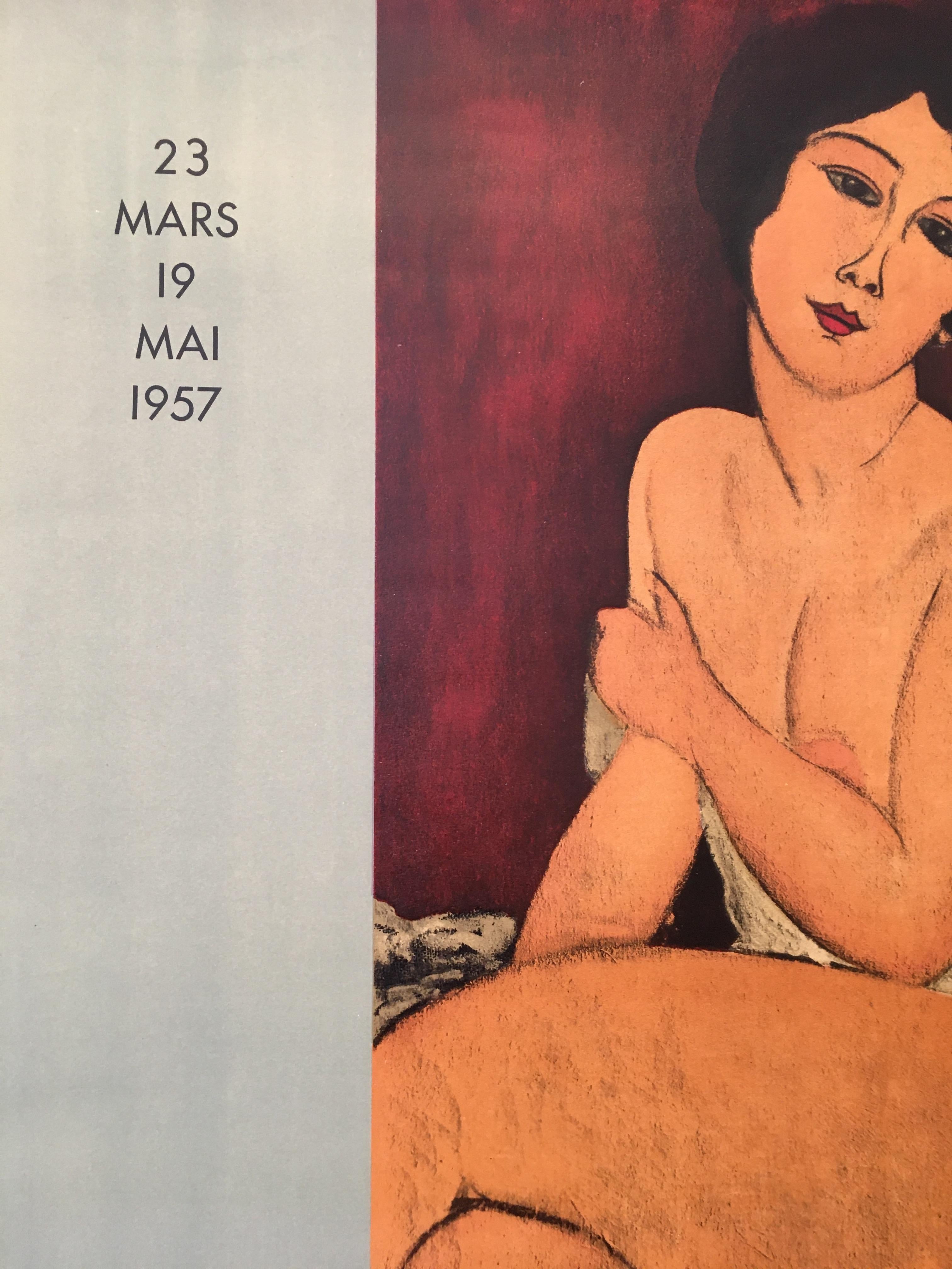 Fin du 20e siècle Affiche originale d'exposition d'œuvres d'art vintage MODIGLIANI DEPUIS BONNARD, 1957 en vente